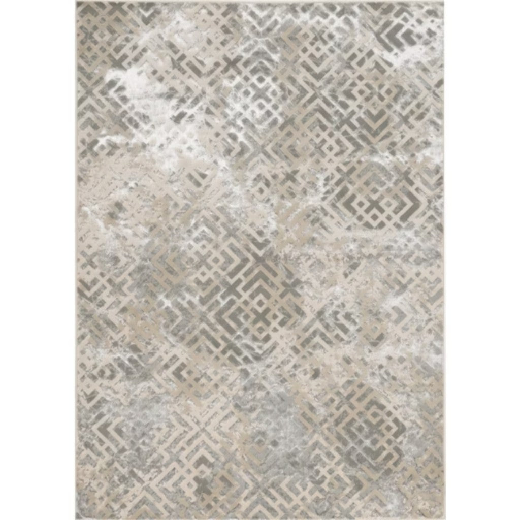 7' X 10' Sand And Light Blue Geometric Area Rug-Area Rugs-DECOROLALA