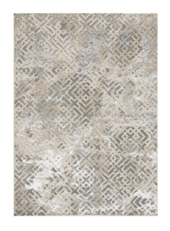 7' X 10' Sand And Light Blue Geometric Area Rug-Area Rugs-DECOROLALA