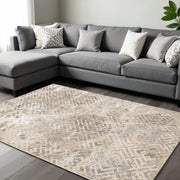 7' X 10' Sand And Light Blue Geometric Area Rug-Area Rugs-DECOROLALA