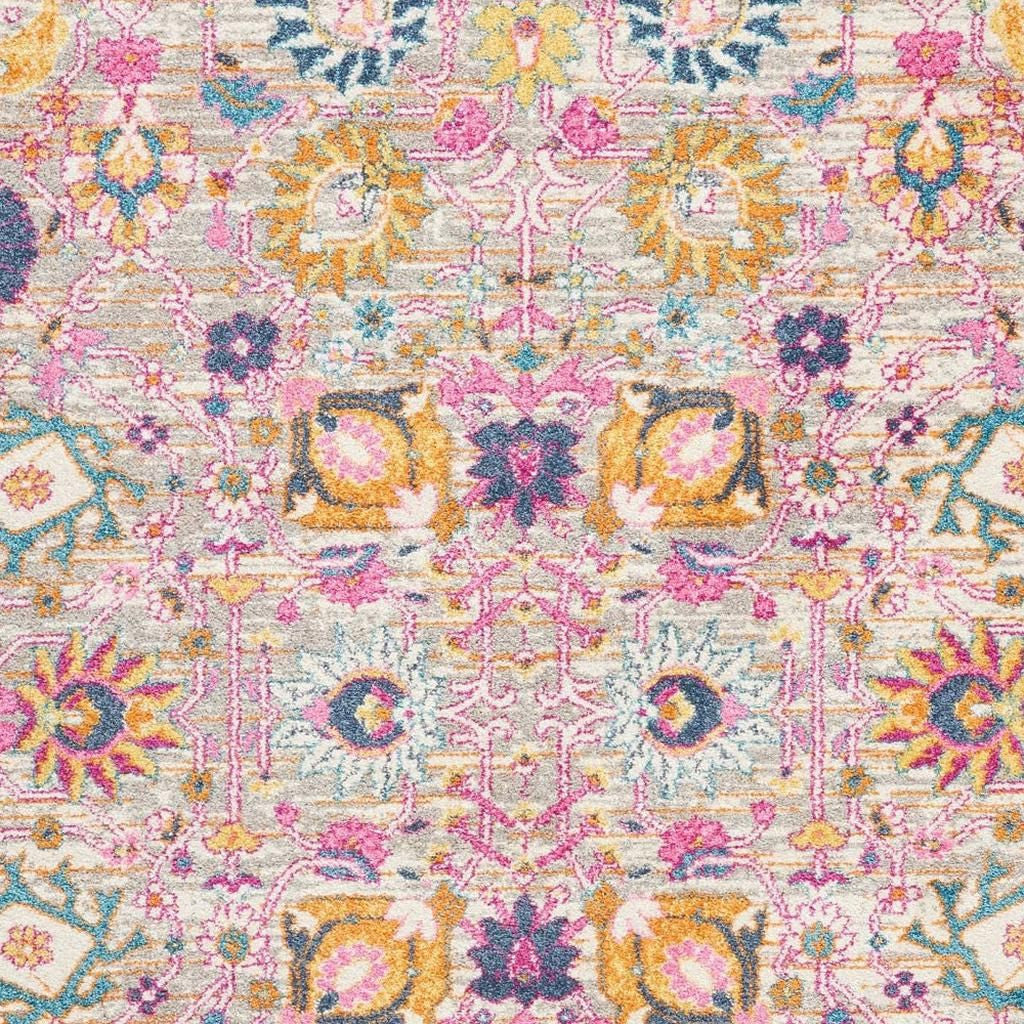 7' X 10' Silver Gray And Pink Floral Distressed Area Rug-Area Rugs-DECOROLALA