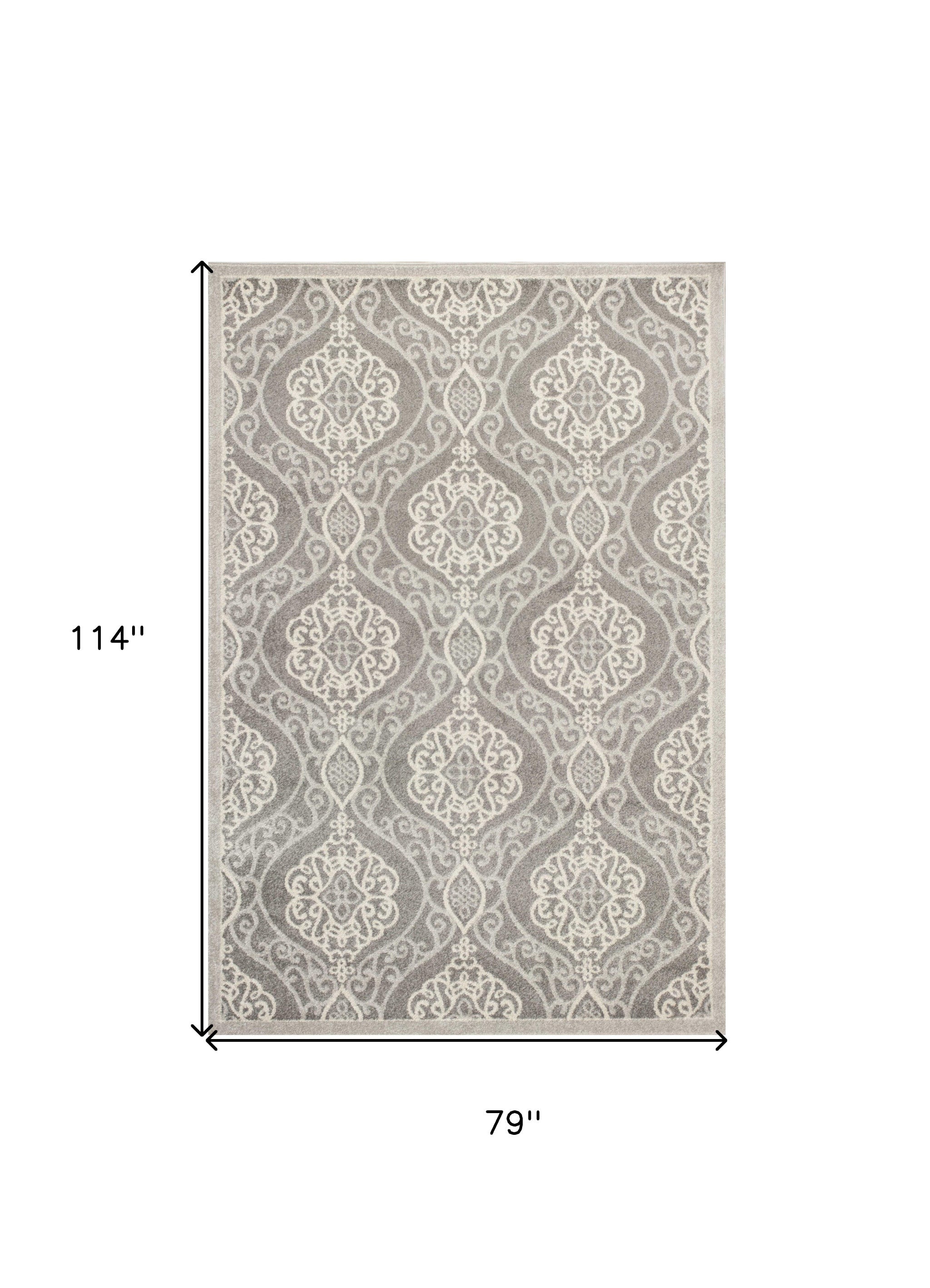 7' X 10' Silver Moroccan Indoor Outdoor Area Rug-Outdoor Rugs-DECOROLALA