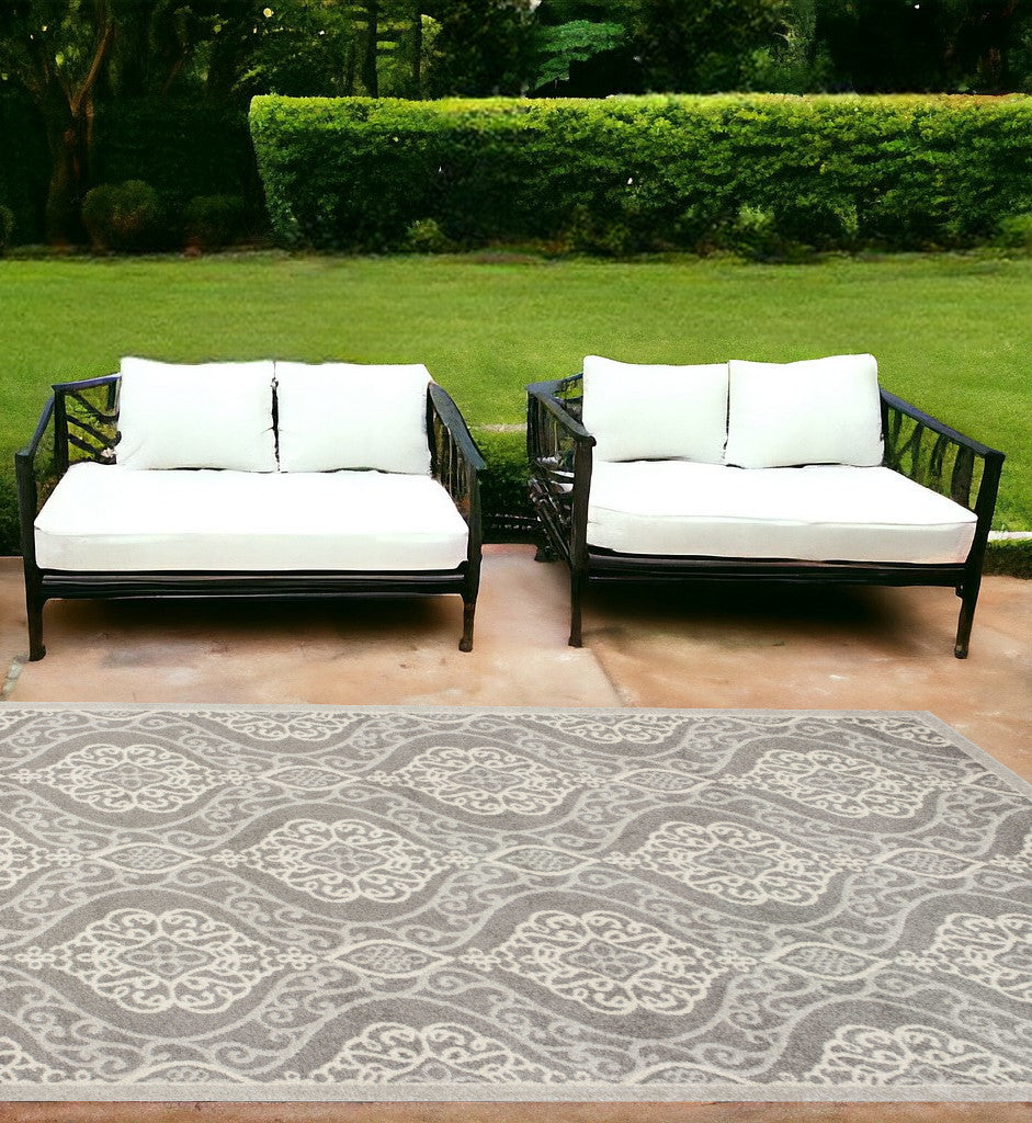 7' X 10' Silver Moroccan Indoor Outdoor Area Rug-Outdoor Rugs-DECOROLALA