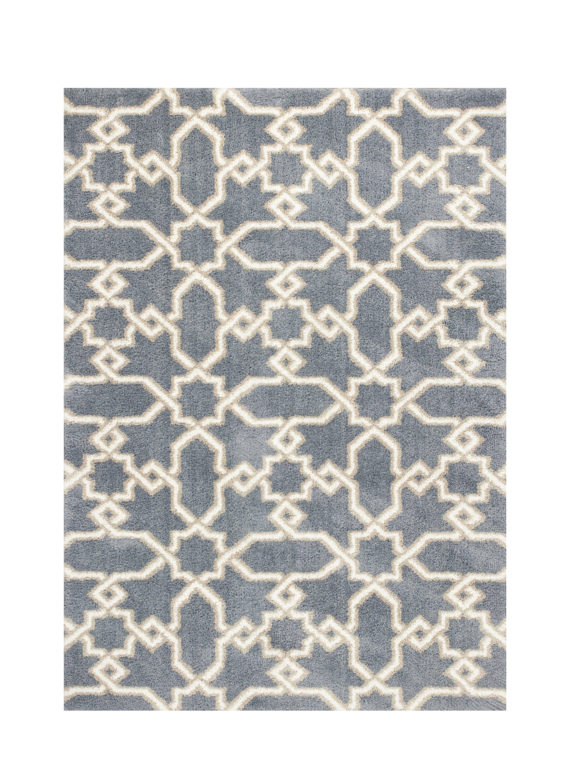 7' X 10' Slate Blue And Ivory Geometric Area Rug-Area Rugs-DECOROLALA