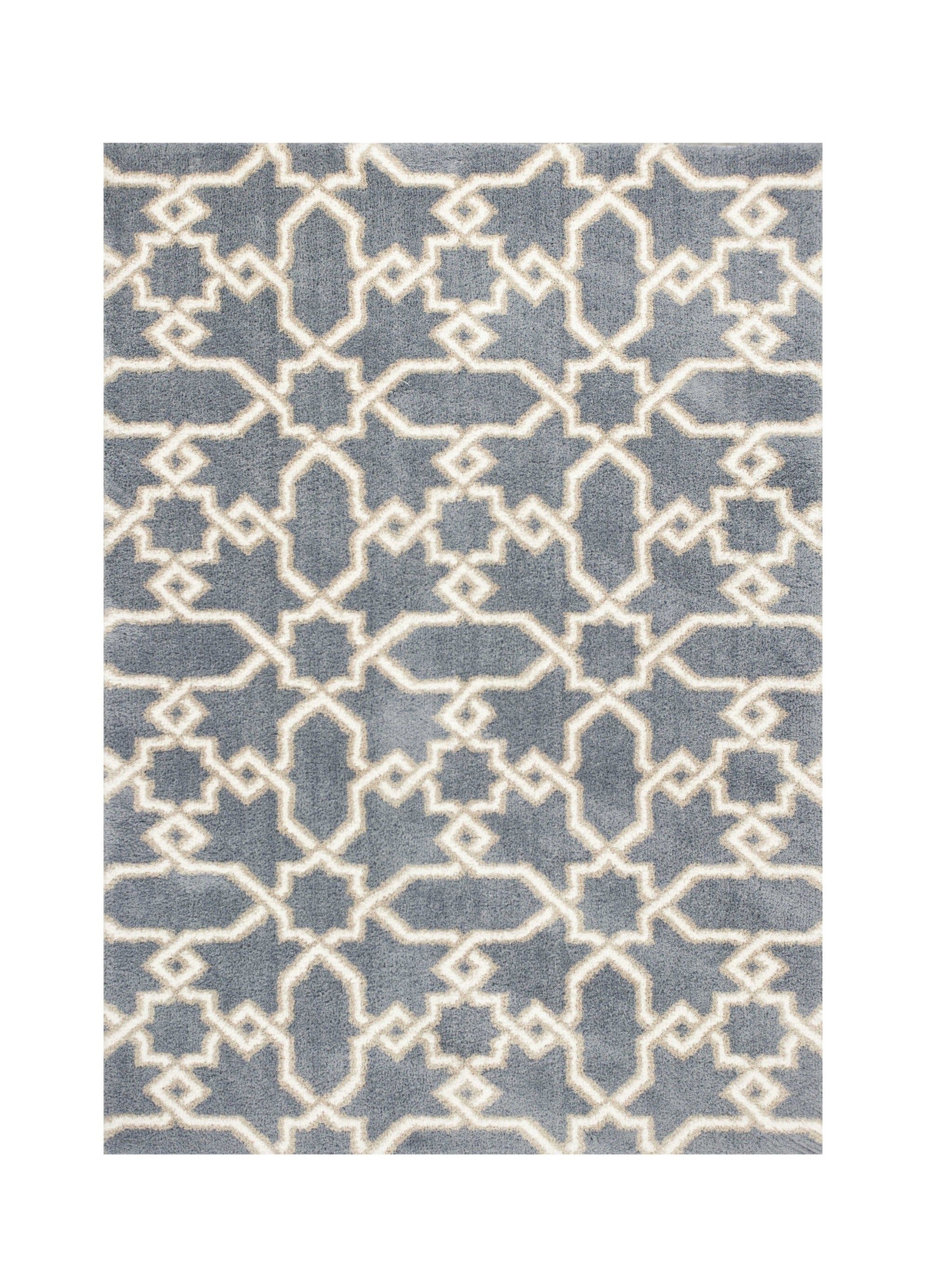 7' X 10' Slate Blue And Ivory Geometric Area Rug-Area Rugs-DECOROLALA