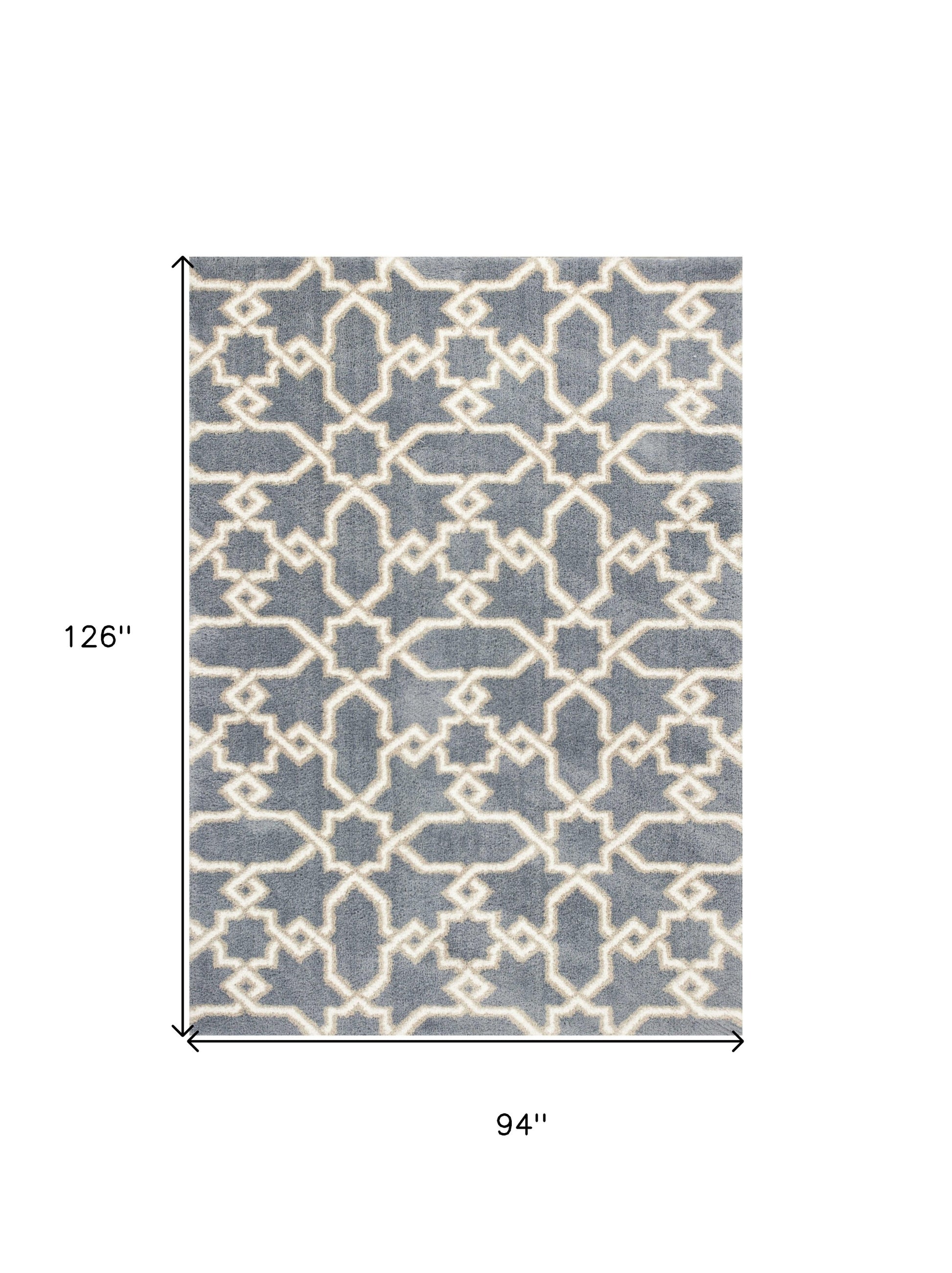 7' X 10' Slate Blue And Ivory Geometric Area Rug-Area Rugs-DECOROLALA