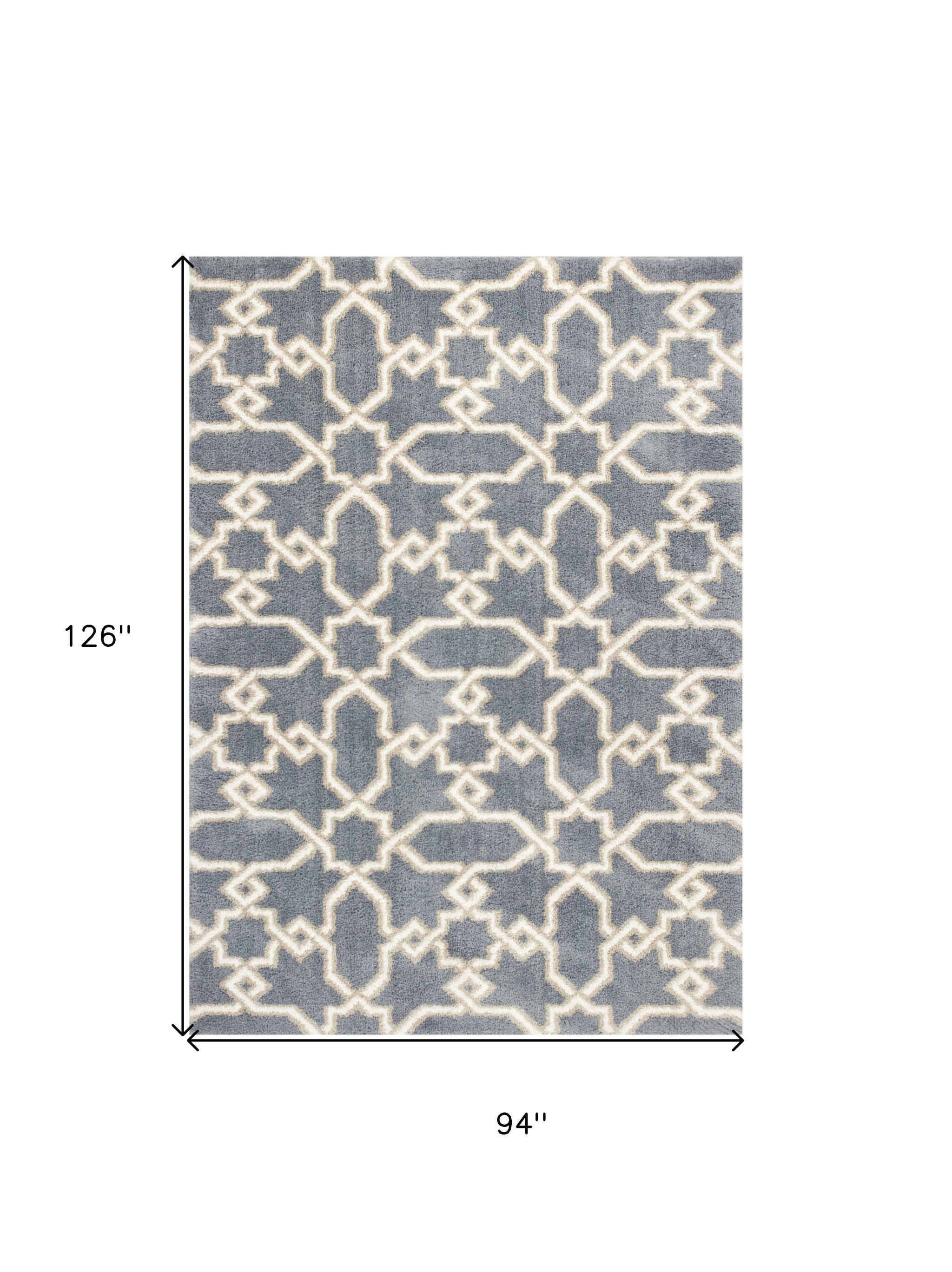 7' X 10' Slate Blue And Ivory Geometric Area Rug-Area Rugs-DECOROLALA