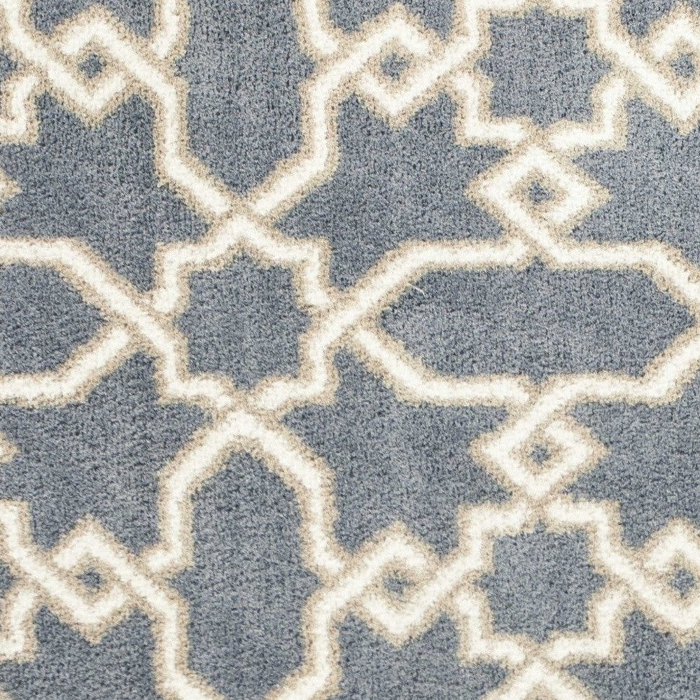 7' X 10' Slate Blue And Ivory Geometric Area Rug-Area Rugs-DECOROLALA