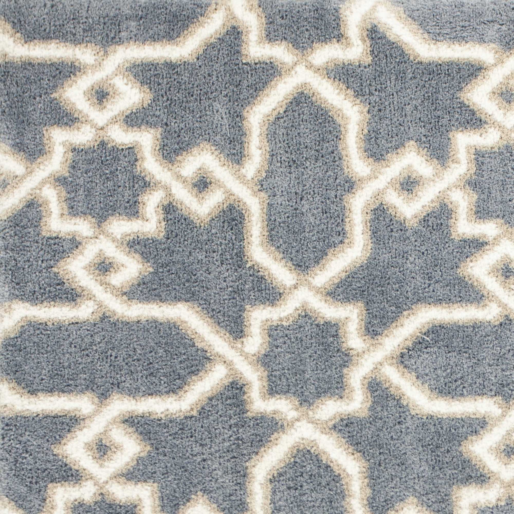 7' X 10' Slate Blue And Ivory Geometric Area Rug-Area Rugs-DECOROLALA