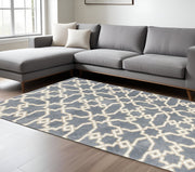 7' X 10' Slate Blue And Ivory Geometric Area Rug-Area Rugs-DECOROLALA