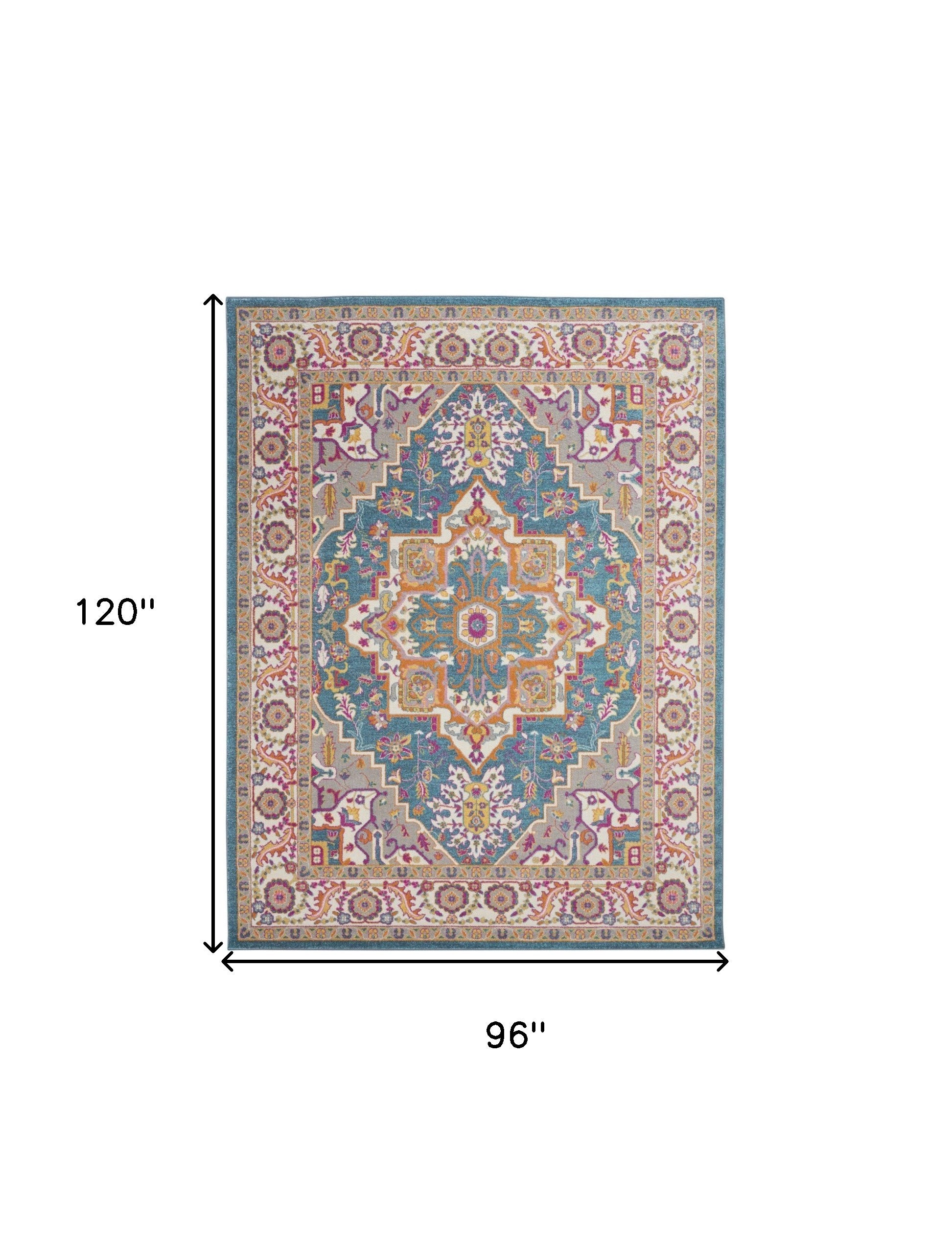 7' X 10' Teal And Ivory Medallion Distressed Area Rug-Area Rugs-DECOROLALA