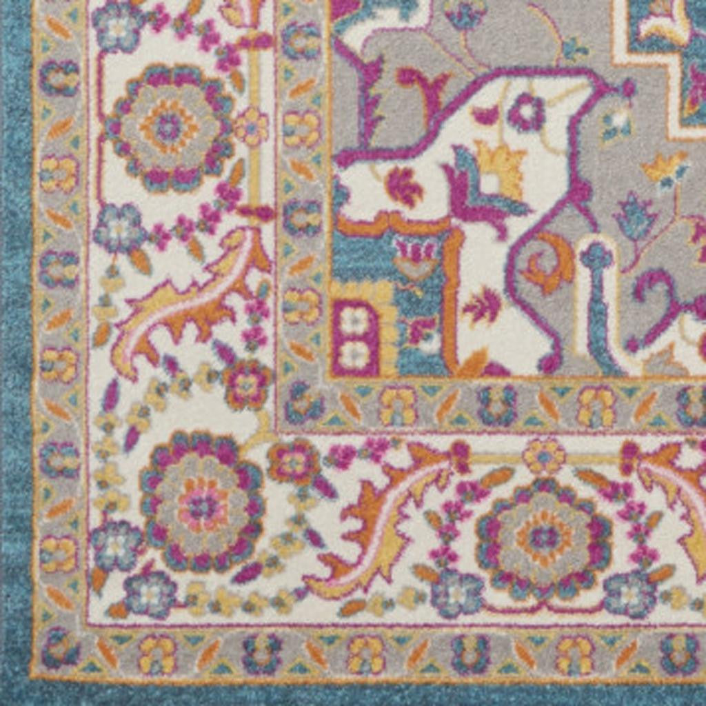 7' X 10' Teal And Ivory Medallion Distressed Area Rug-Area Rugs-DECOROLALA