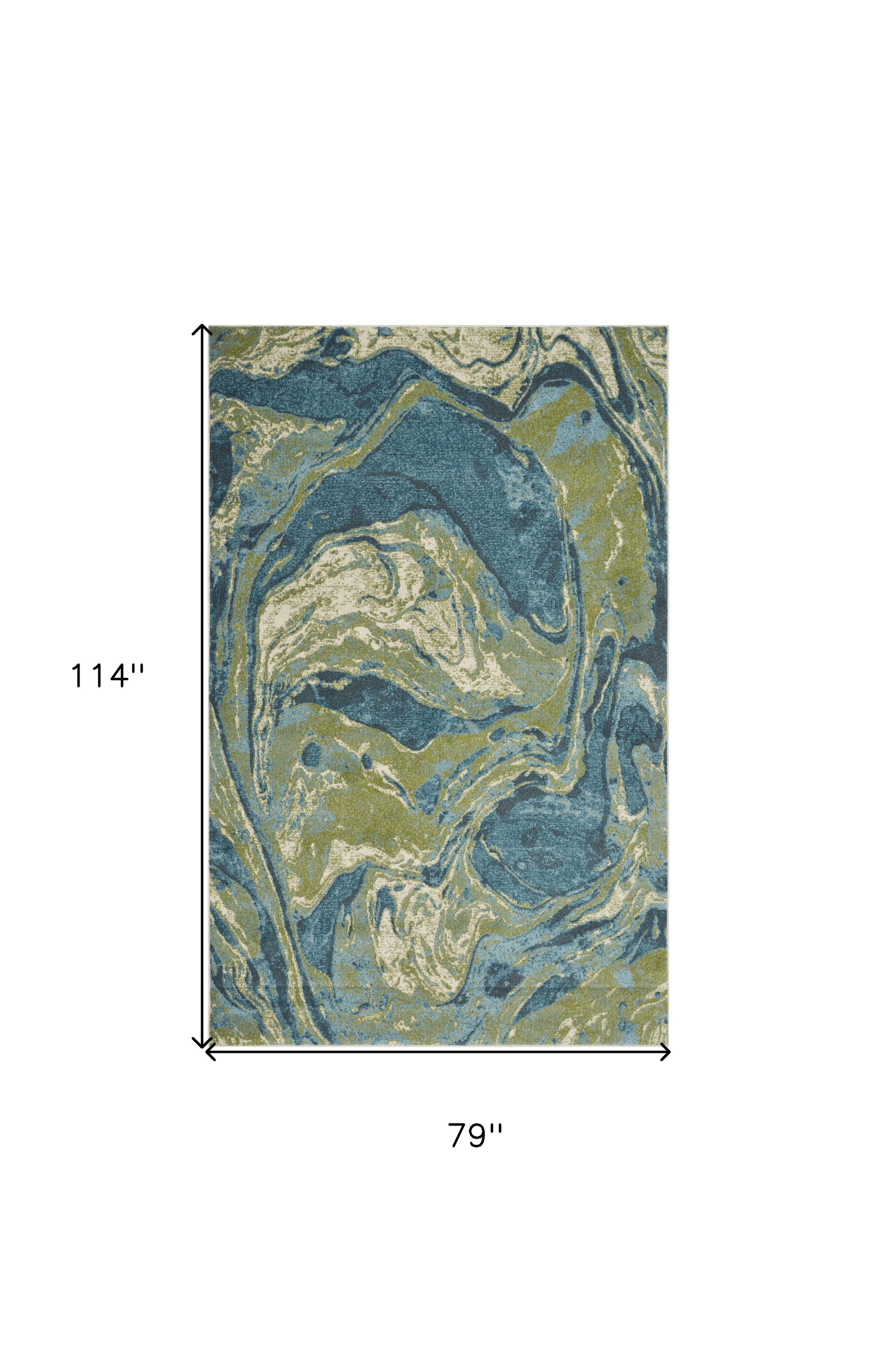 7' X 10' Teal Blue Machine Woven Marble Indoor Area Rug-Area Rugs-DECOROLALA