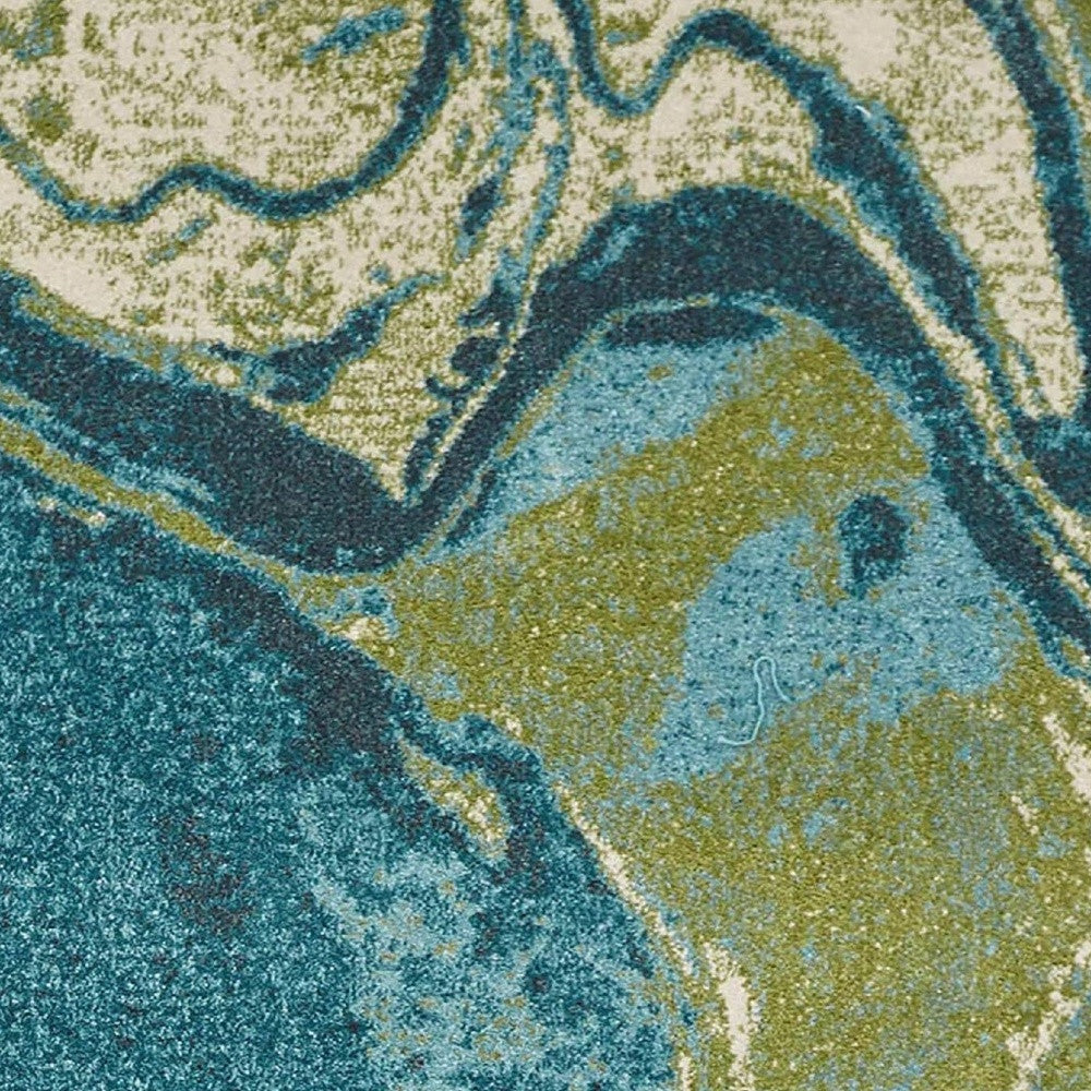 7' X 10' Teal Blue Machine Woven Marble Indoor Area Rug-Area Rugs-DECOROLALA