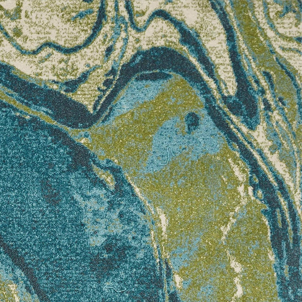 7' X 10' Teal Blue Machine Woven Marble Indoor Area Rug-Area Rugs-DECOROLALA