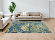7' X 10' Teal Blue Machine Woven Marble Indoor Area Rug-Area Rugs-DECOROLALA
