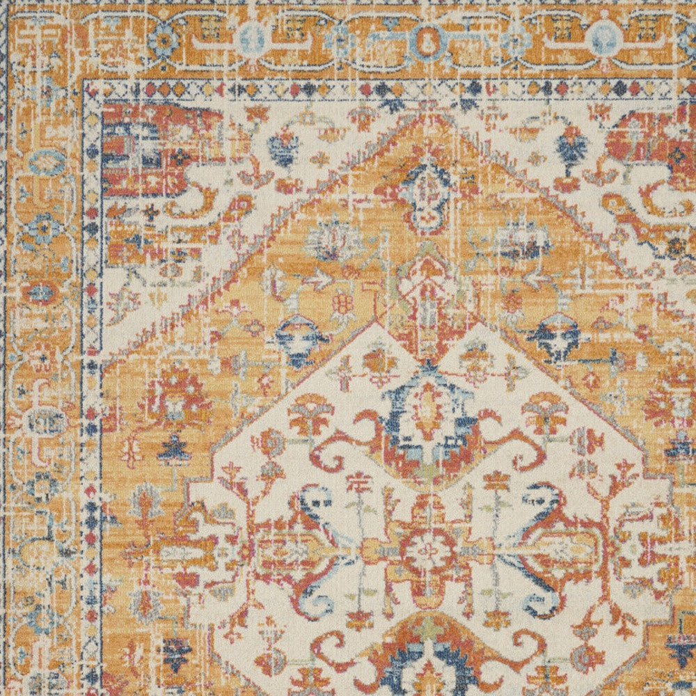 7' X 10' Yellow And Ivory Medallion Area Rug-Area Rugs-DECOROLALA