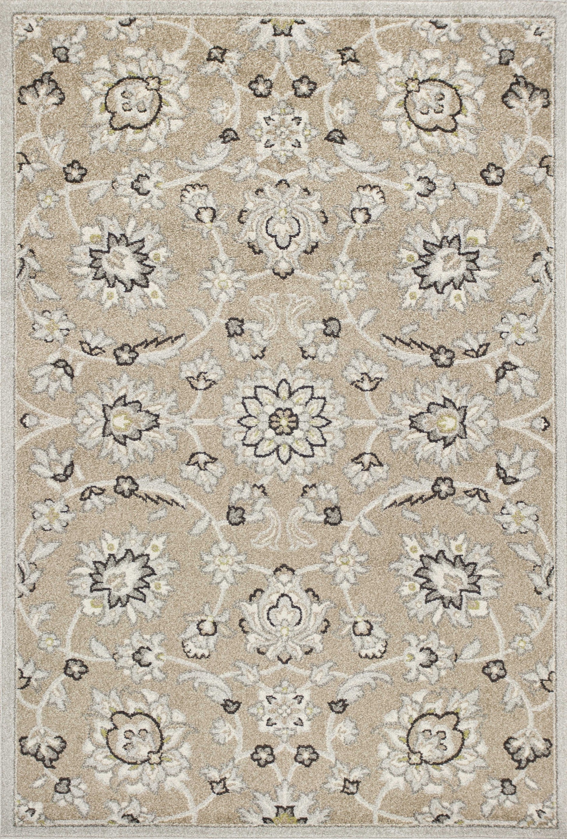 7' X 11' Beige Or Grey Floral Vines Uv Treated Indoor Area Rug-Area Rugs-DECOROLALA