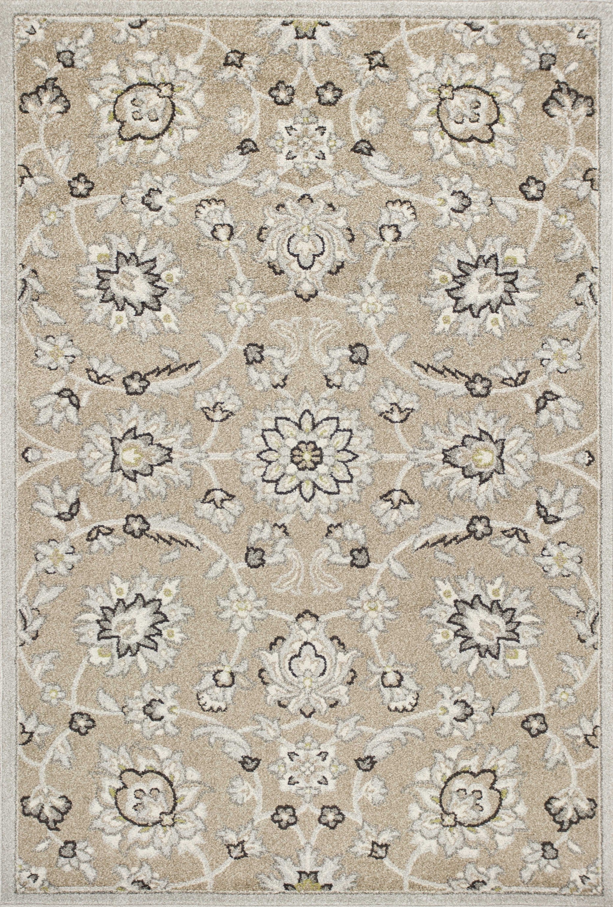7' X 11' Beige Or Grey Floral Vines Uv Treated Indoor Area Rug-Area Rugs-DECOROLALA