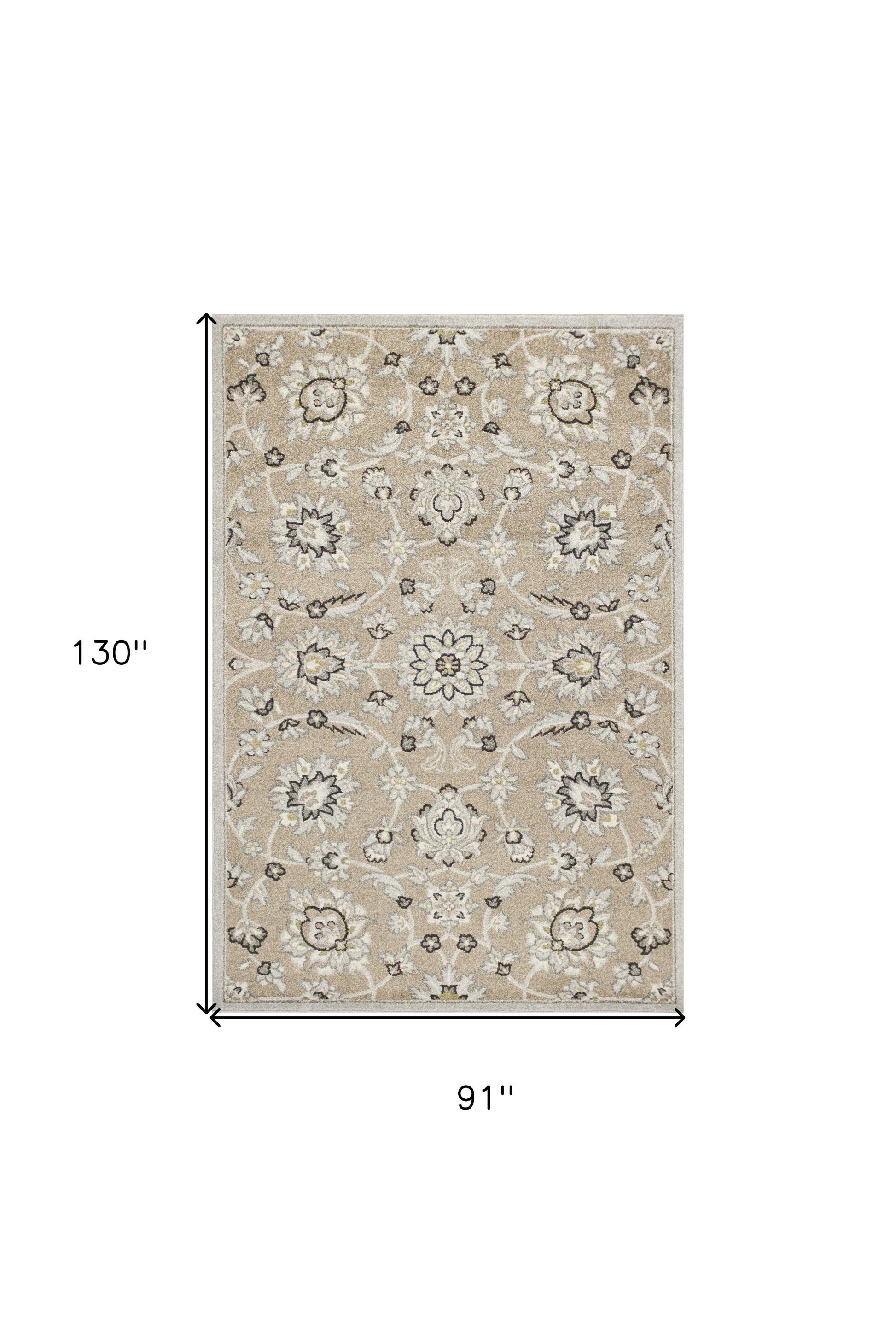7' X 11' Beige Or Grey Floral Vines Uv Treated Indoor Area Rug-Area Rugs-DECOROLALA