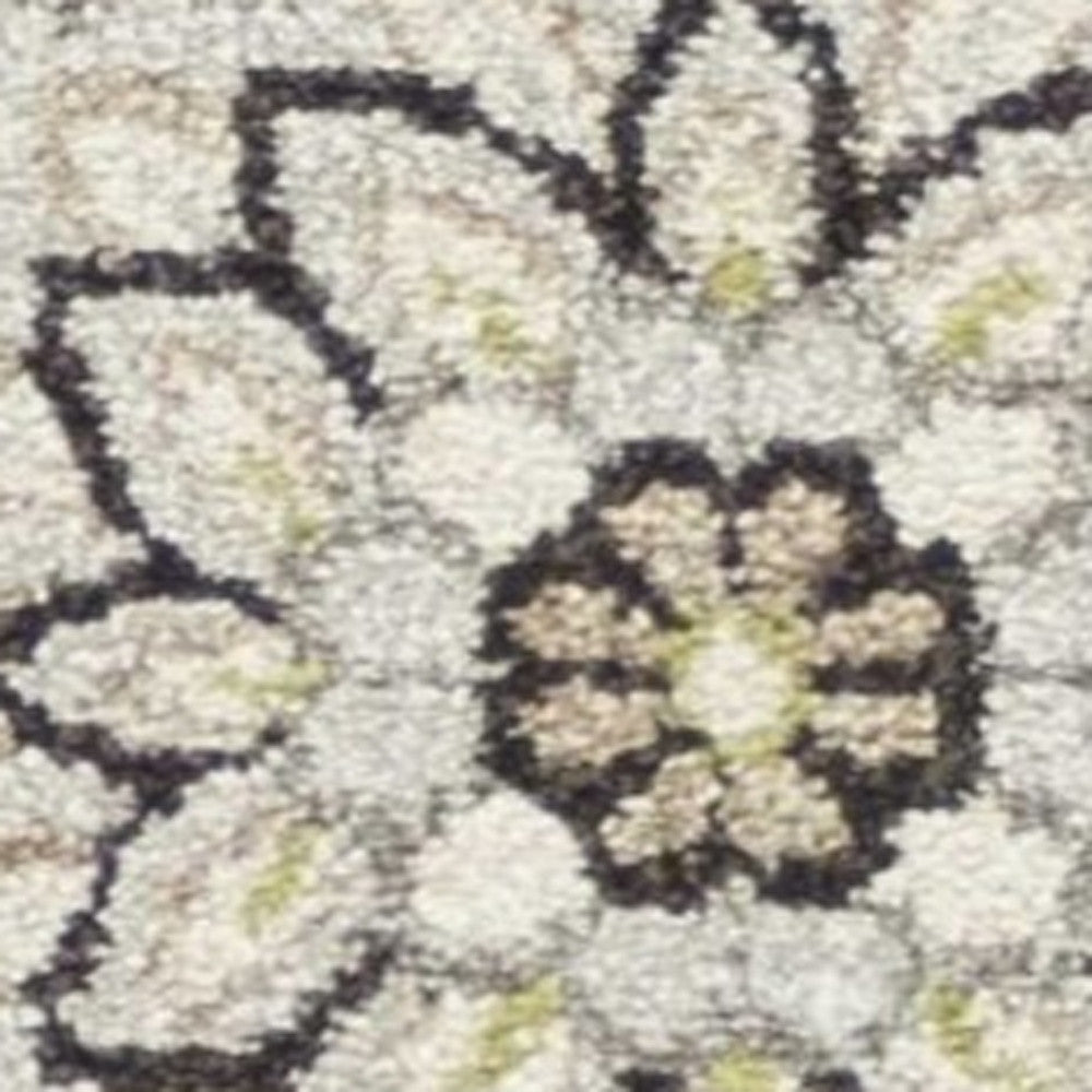 7' X 11' Beige Or Grey Floral Vines Uv Treated Indoor Area Rug-Area Rugs-DECOROLALA