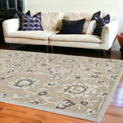 7' X 11' Beige Or Grey Floral Vines Uv Treated Indoor Area Rug-Area Rugs-DECOROLALA