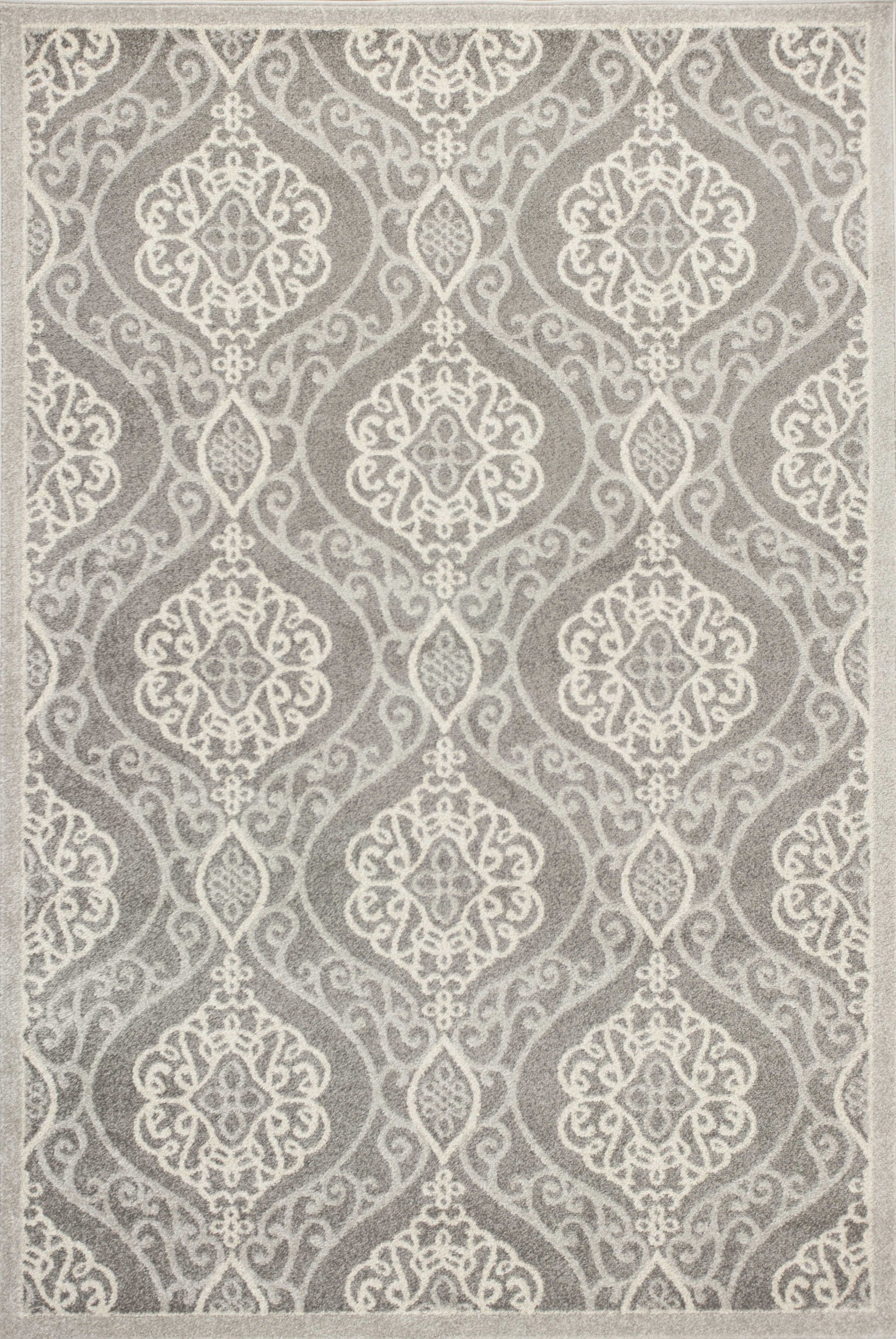 7' X 11' Silver Geometric Mosaic Uv Treated Indoor Area Rug-Area Rugs-DECOROLALA