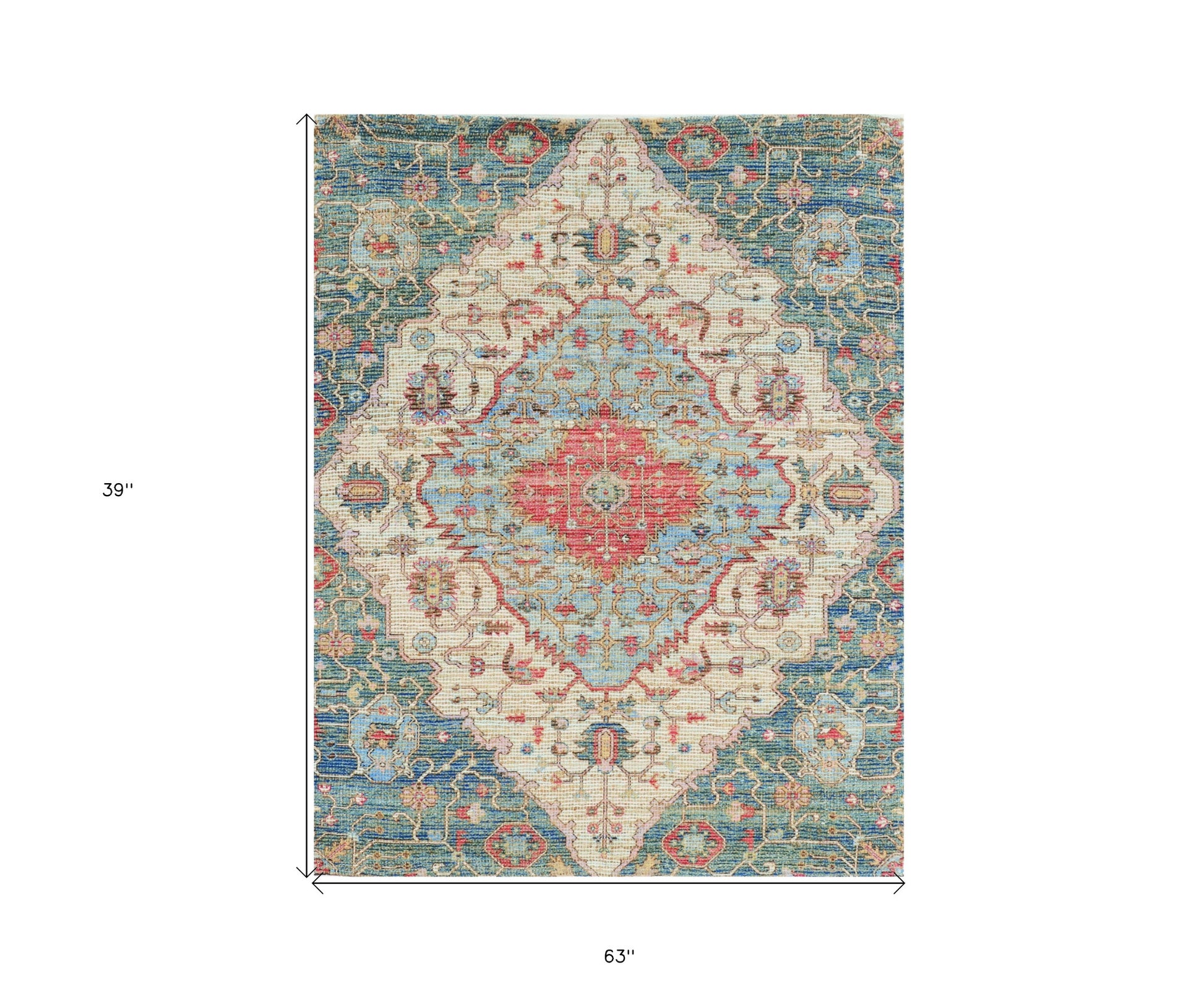 7' X 12' Blue Beige And Brick Red Jute Medallion Handmade Area Rug-Area Rugs-DECOROLALA