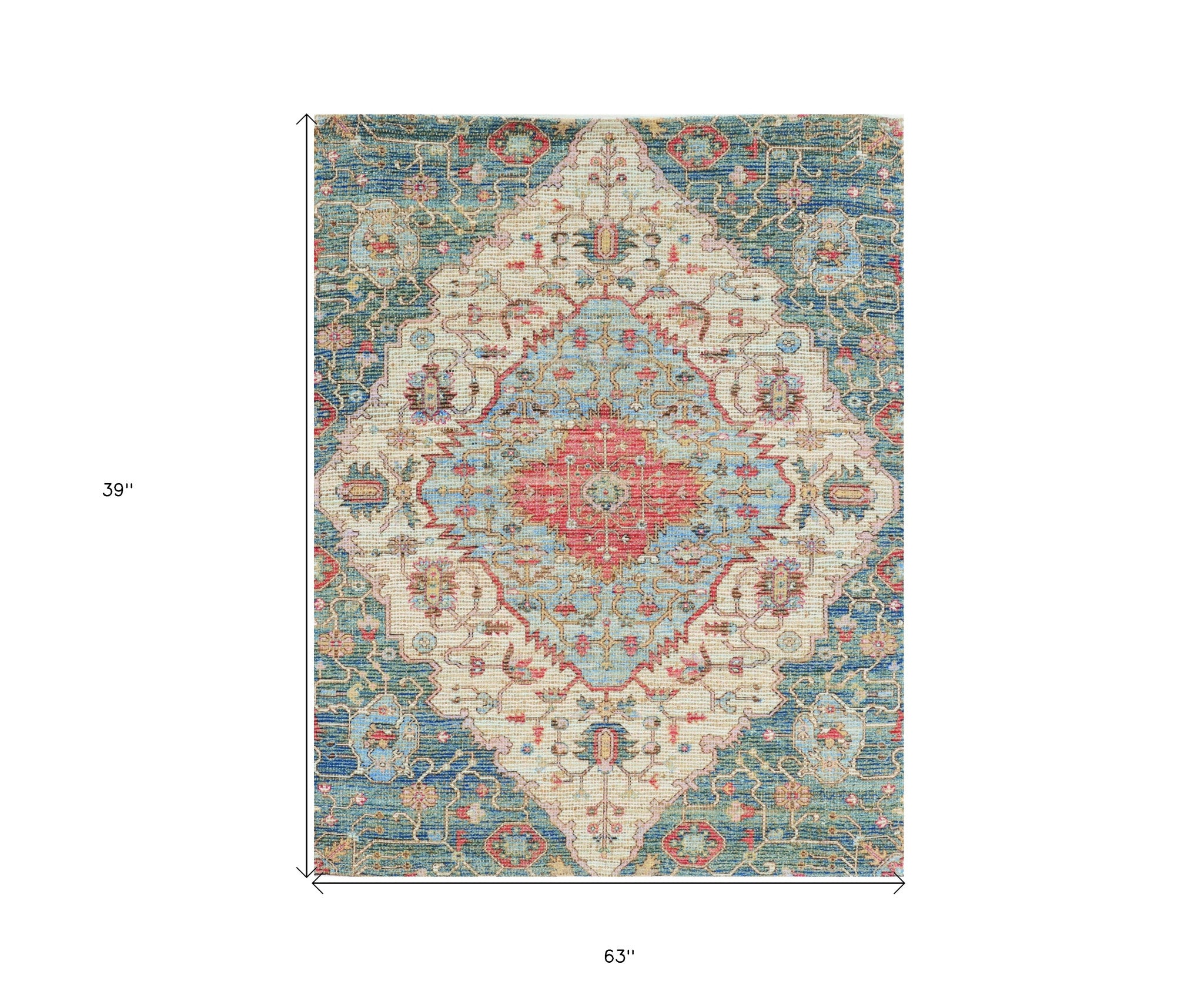 7' X 12' Blue Beige And Brick Red Jute Medallion Handmade Area Rug-Area Rugs-DECOROLALA