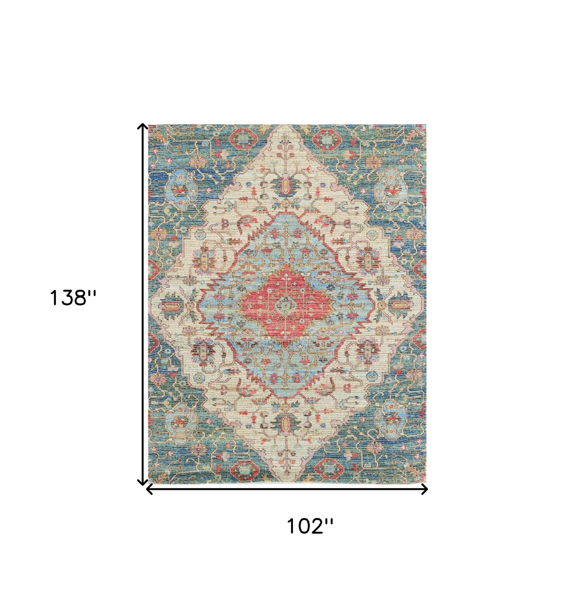 7' X 12' Blue Beige And Brick Red Jute Medallion Handmade Area Rug-Area Rugs-DECOROLALA
