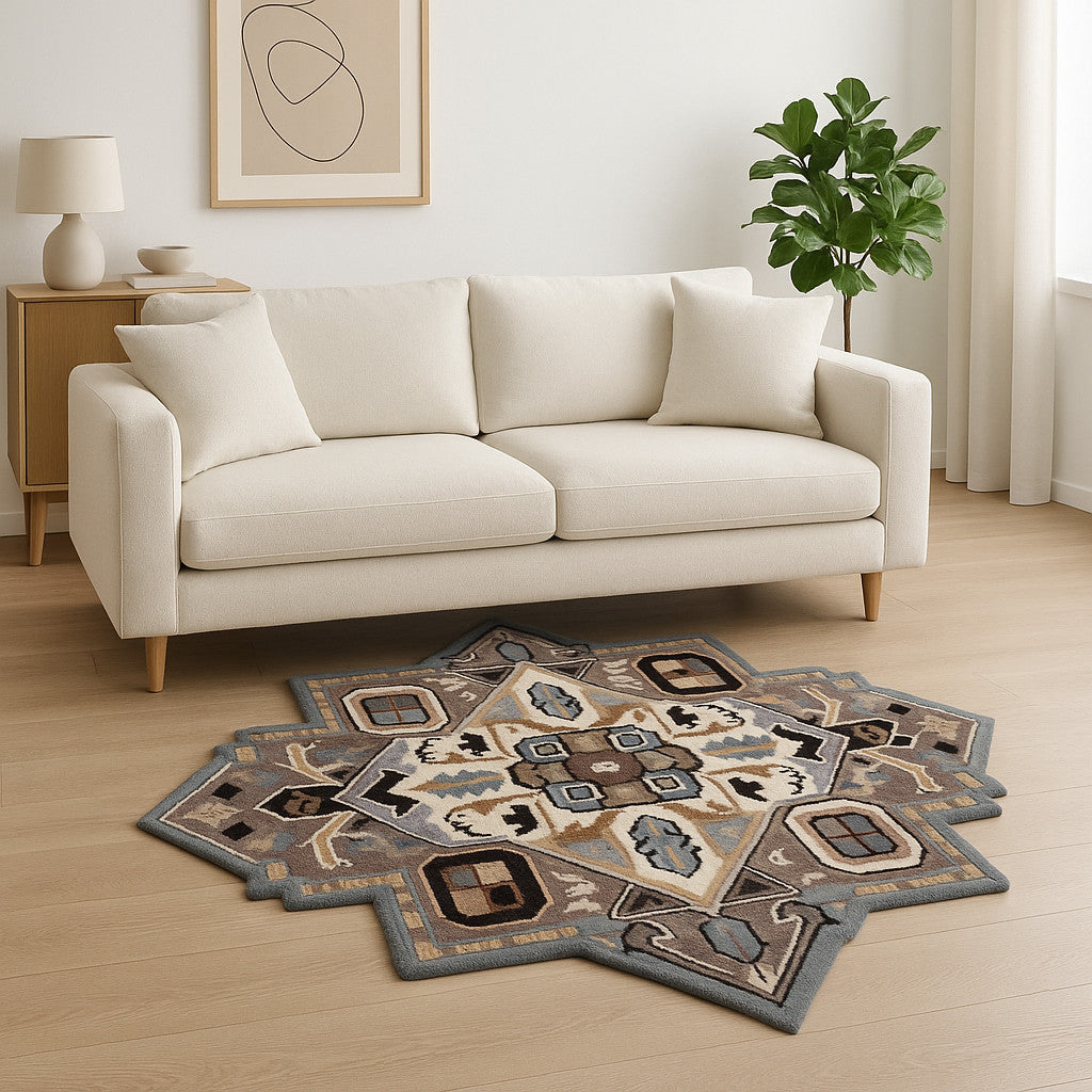 7' X 7' Blue And Red Wool Hand Tufted Area Rug-Area Rugs-DECOROLALA