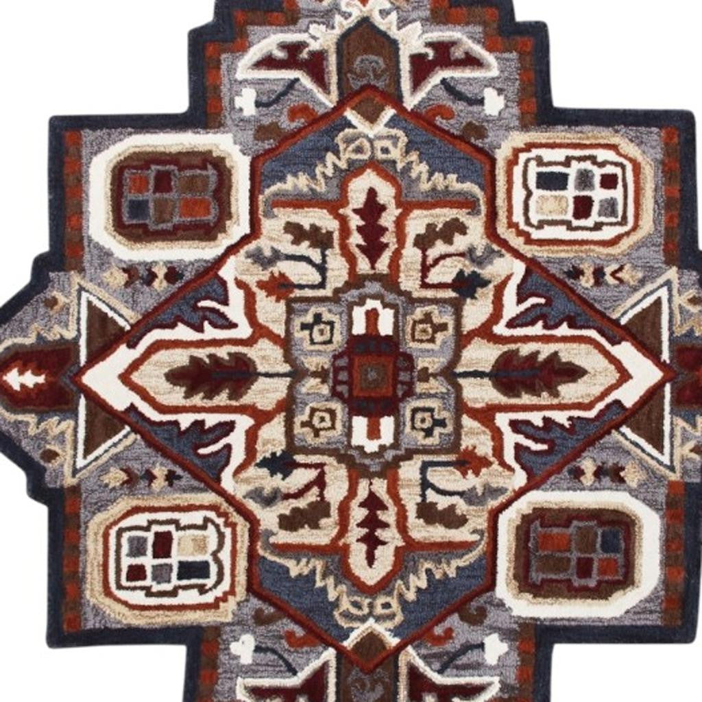 7' X 7' Blue And Red Wool Hand Tufted Area Rug-Area Rugs-DECOROLALA