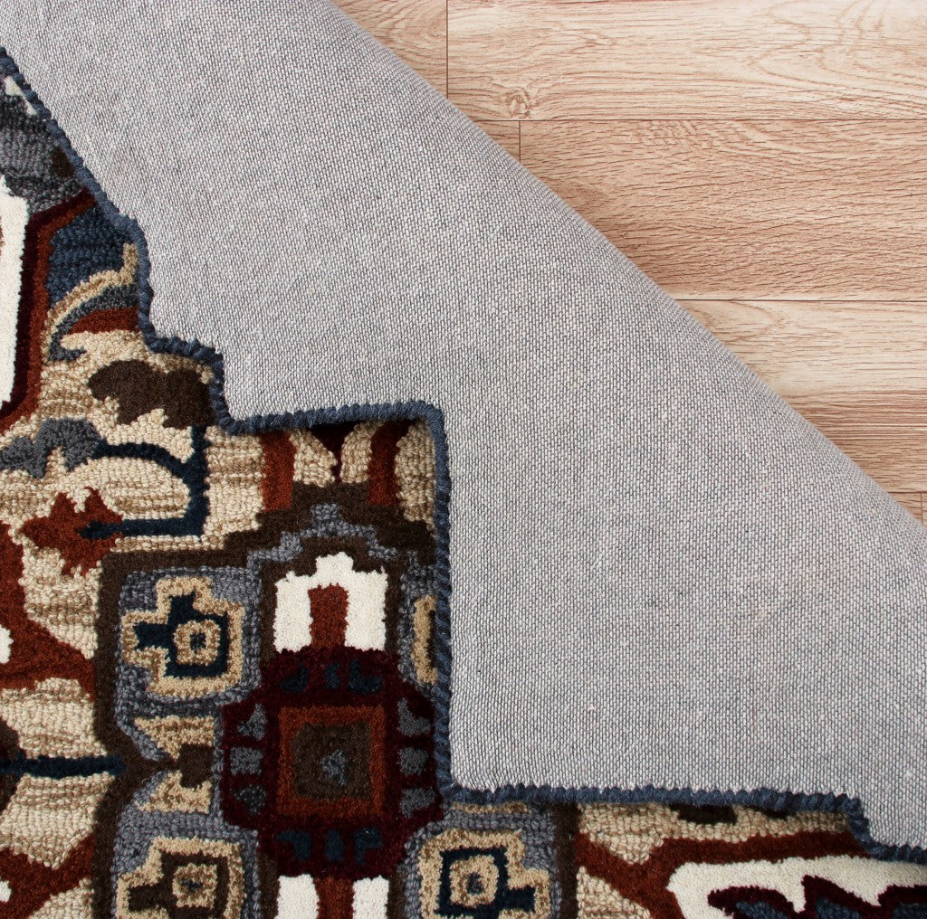 7' X 7' Blue And Red Wool Hand Tufted Area Rug-Area Rugs-DECOROLALA