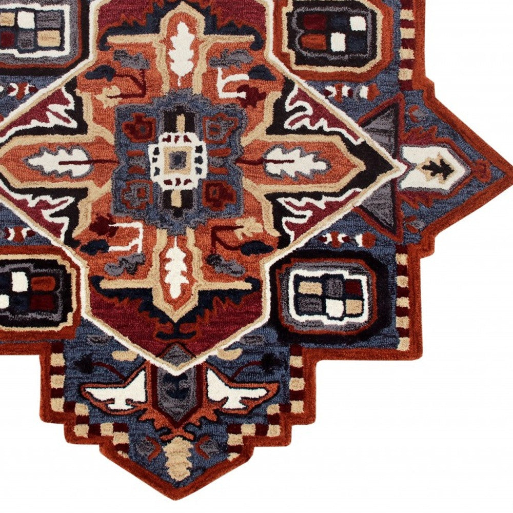 7' X 7' Blue And Red Wool Hand Tufted Area Rug-Area Rugs-DECOROLALA