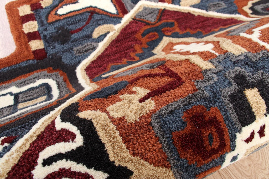 7' X 7' Blue And Red Wool Hand Tufted Area Rug-Area Rugs-DECOROLALA