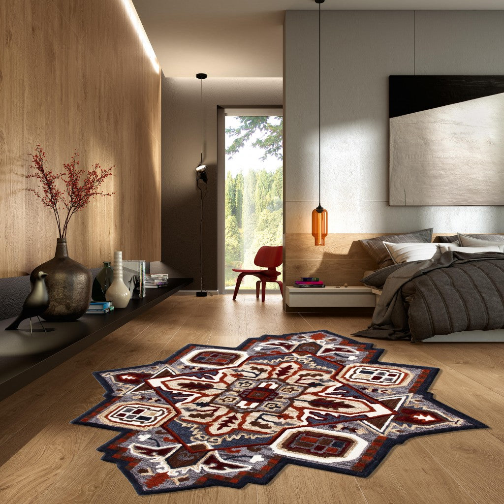 7' X 7' Blue And Red Wool Hand Tufted Area Rug-Area Rugs-DECOROLALA