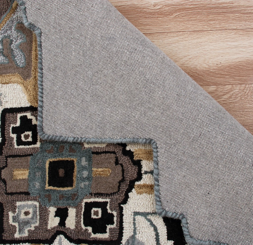 7' X 7' Blue And Red Wool Hand Tufted Area Rug-Area Rugs-DECOROLALA