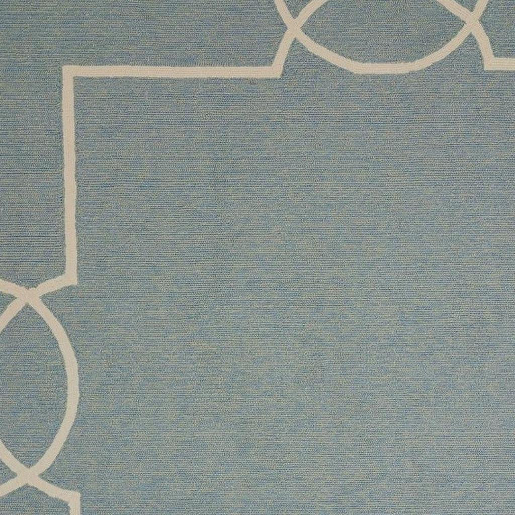 7' X 7' Blue and Ivory Geometric Hand Hooked Area Rug-Area Rugs-DECOROLALA