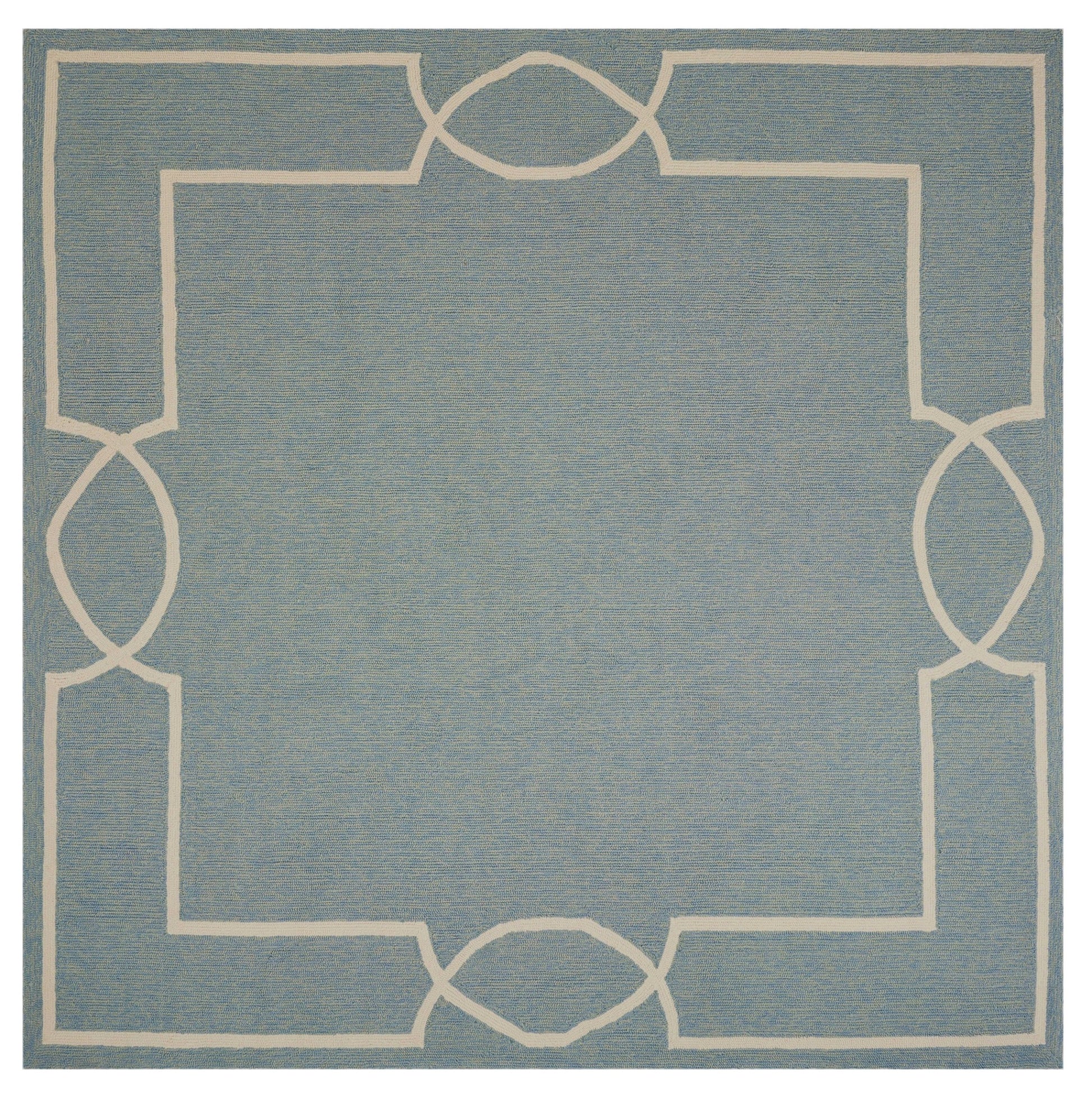 7' X 7' Blue and Ivory Geometric Hand Hooked Area Rug-Area Rugs-DECOROLALA