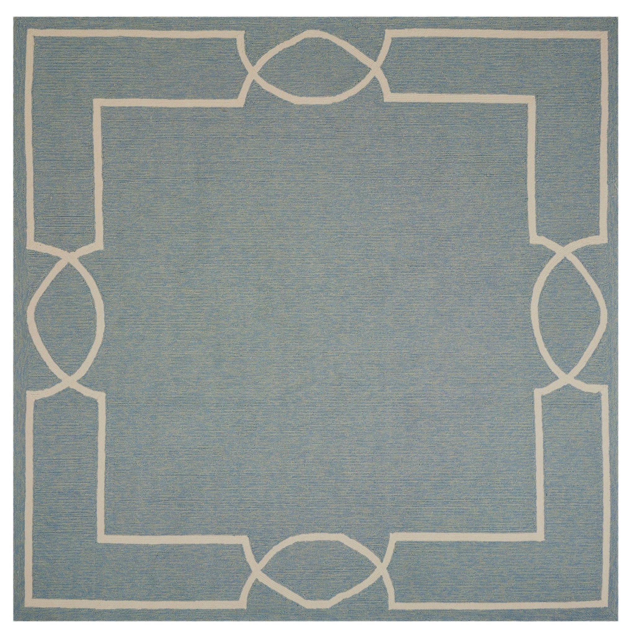 7' X 7' Blue and Ivory Geometric Hand Hooked Area Rug-Area Rugs-DECOROLALA