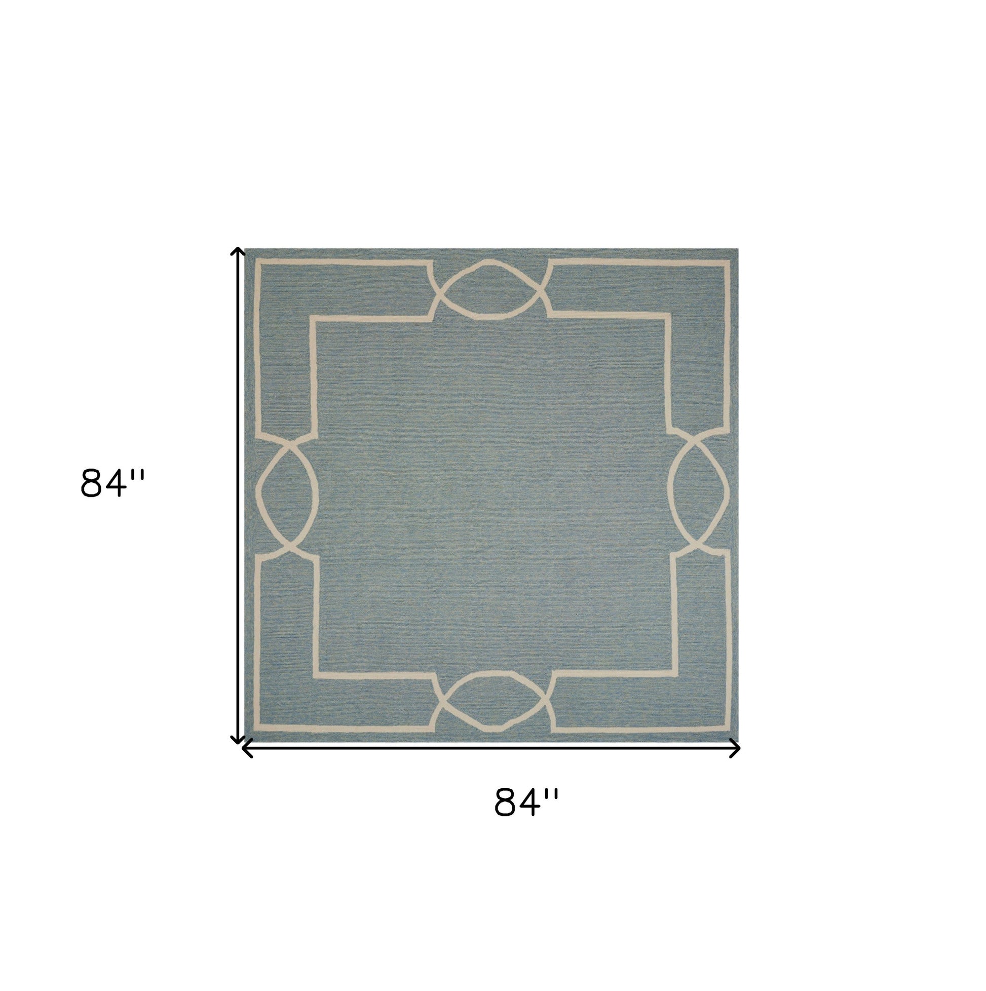 7' X 7' Blue and Ivory Geometric Hand Hooked Area Rug-Area Rugs-DECOROLALA