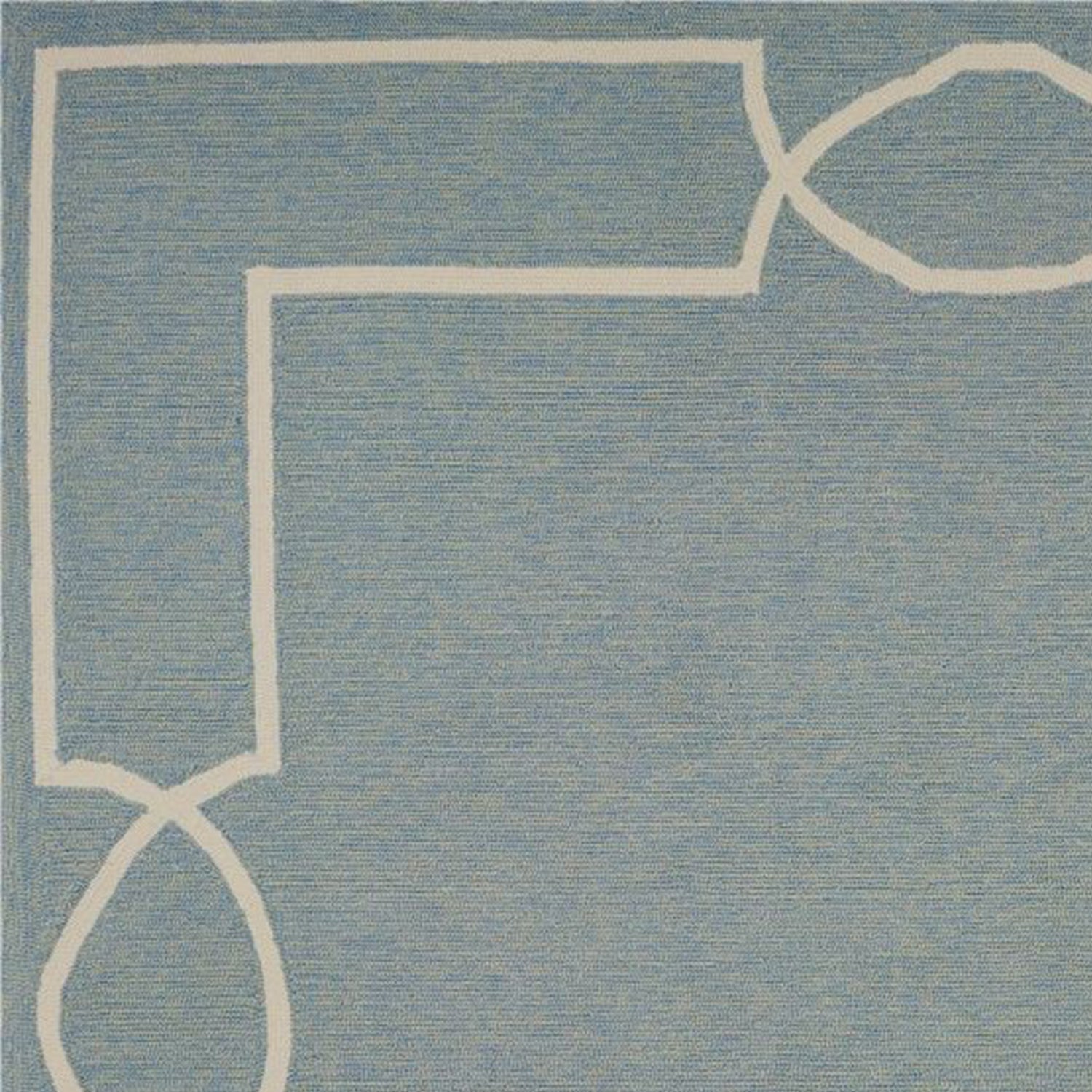 7' X 7' Blue and Ivory Geometric Hand Hooked Area Rug-Area Rugs-DECOROLALA