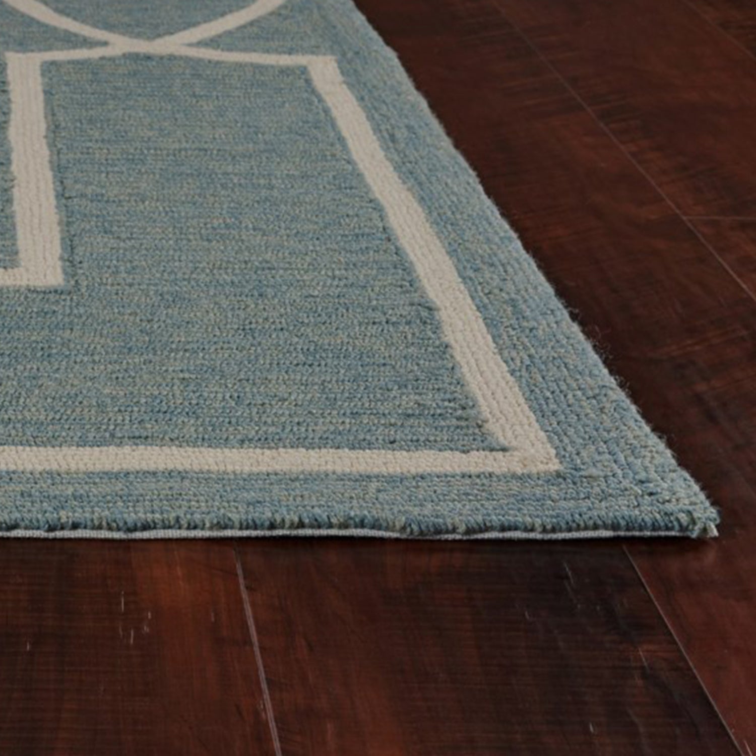 7' X 7' Blue and Ivory Geometric Hand Hooked Area Rug-Area Rugs-DECOROLALA
