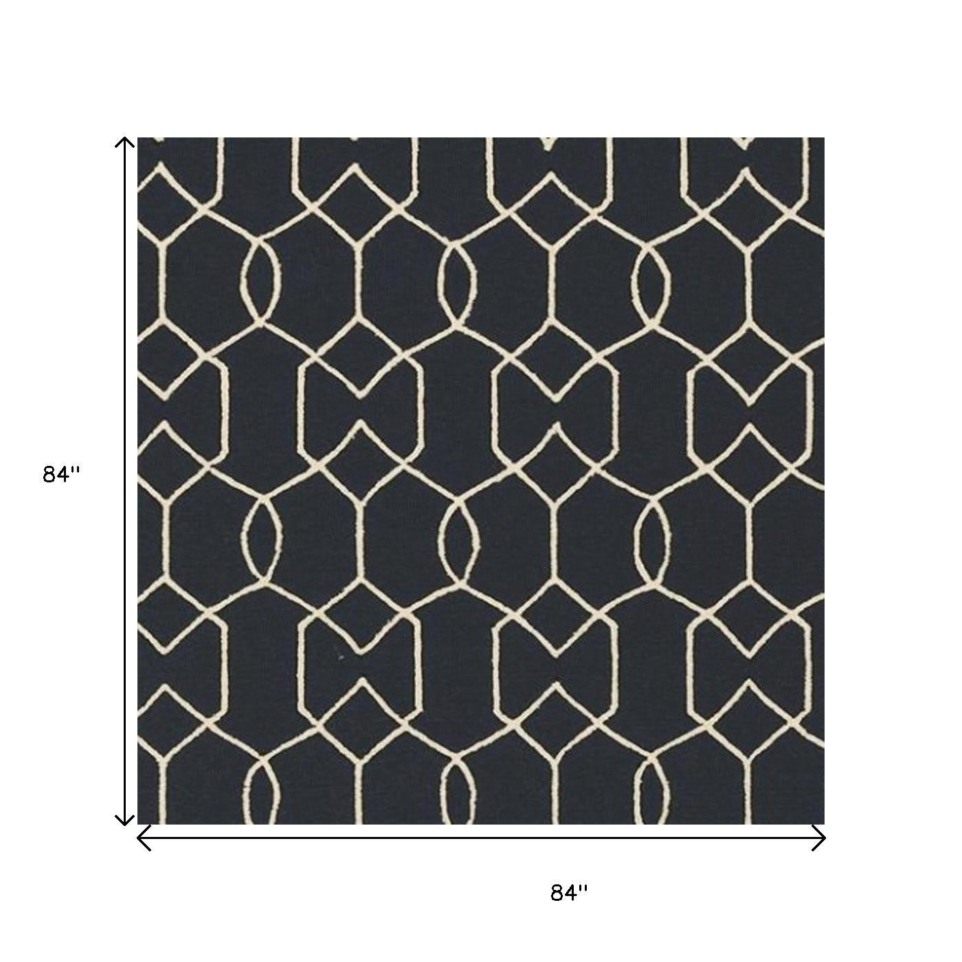 7' X 7' Navy Blue Hand Hooked Area Rug-Area Rugs-DECOROLALA