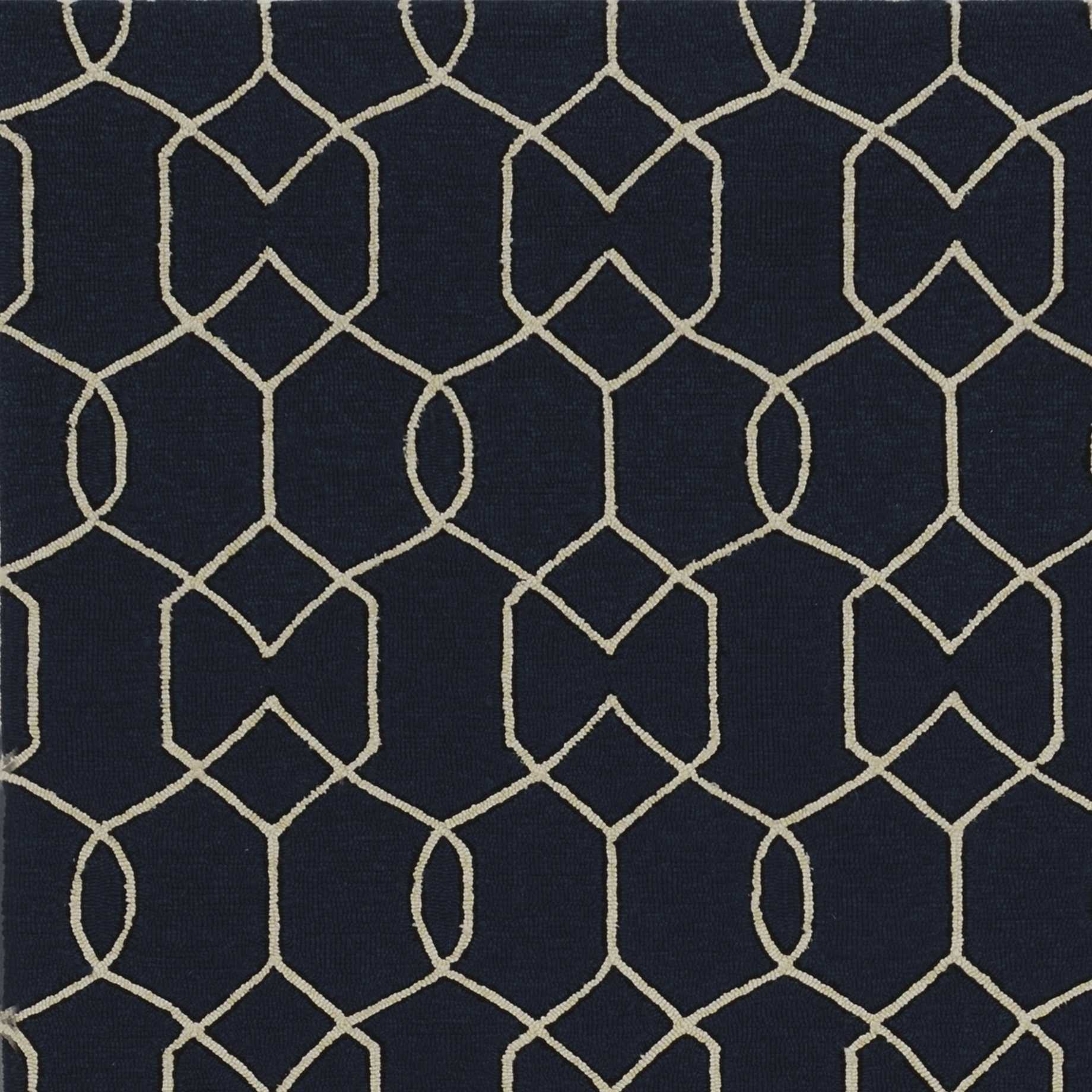 7' X 7' Navy Blue Hand Hooked Area Rug-Area Rugs-DECOROLALA
