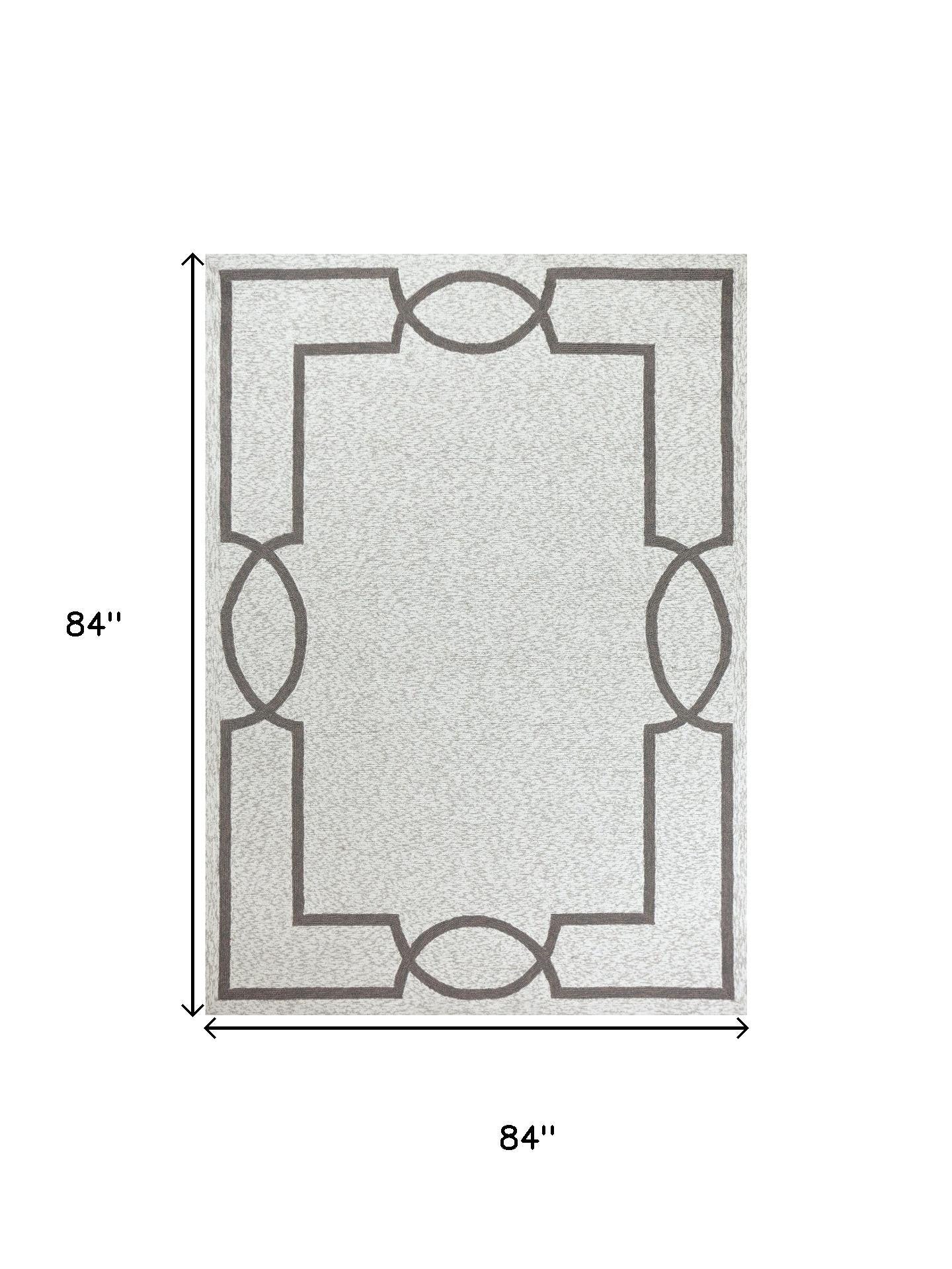 7' X 7' Oatmeal Ivory Geometric Hand Hooked Area Rug-Area Rugs-DECOROLALA