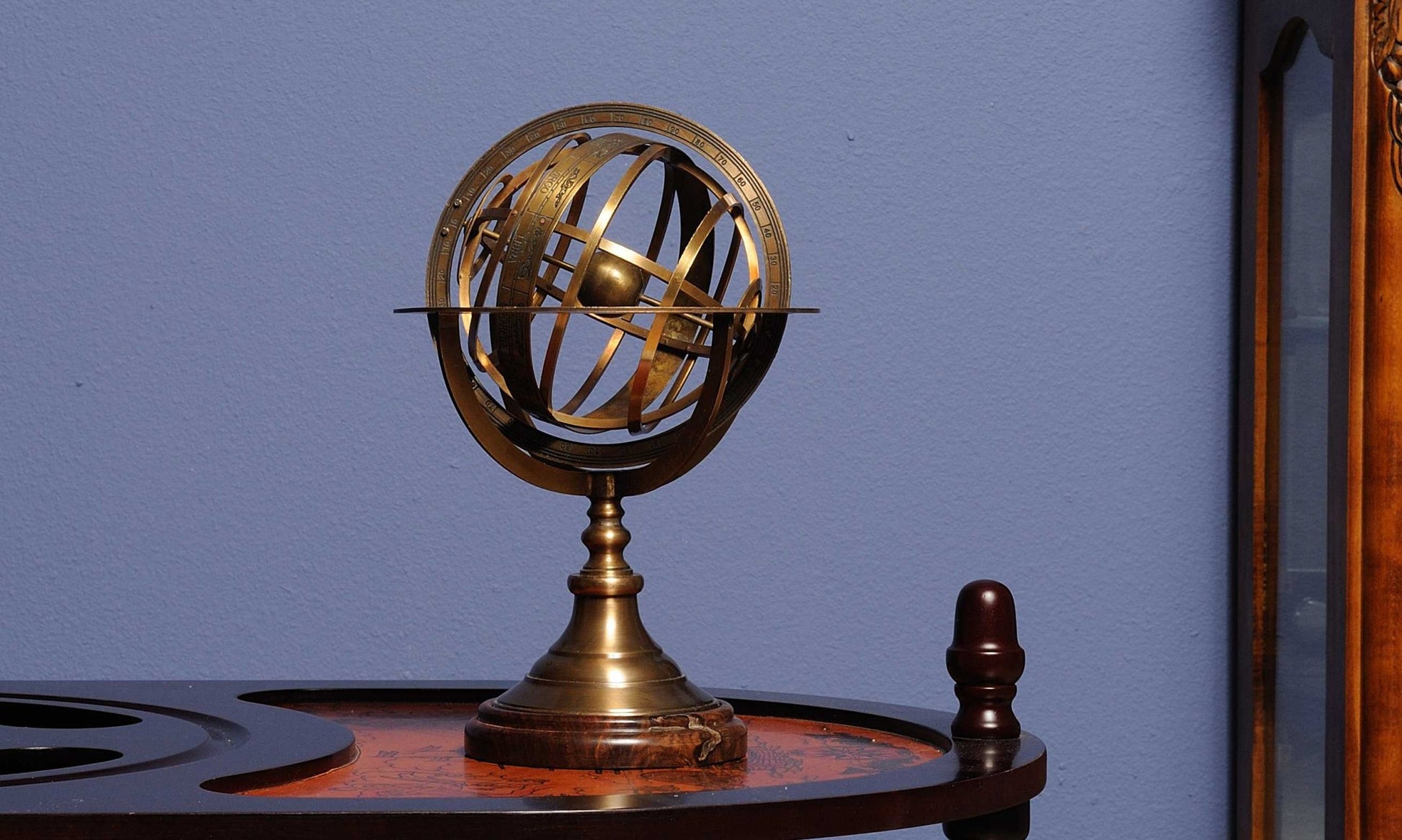 7" X 7" X 11.5" Armillary Sphere On Wood Base-Sculptures-DECOROLALA