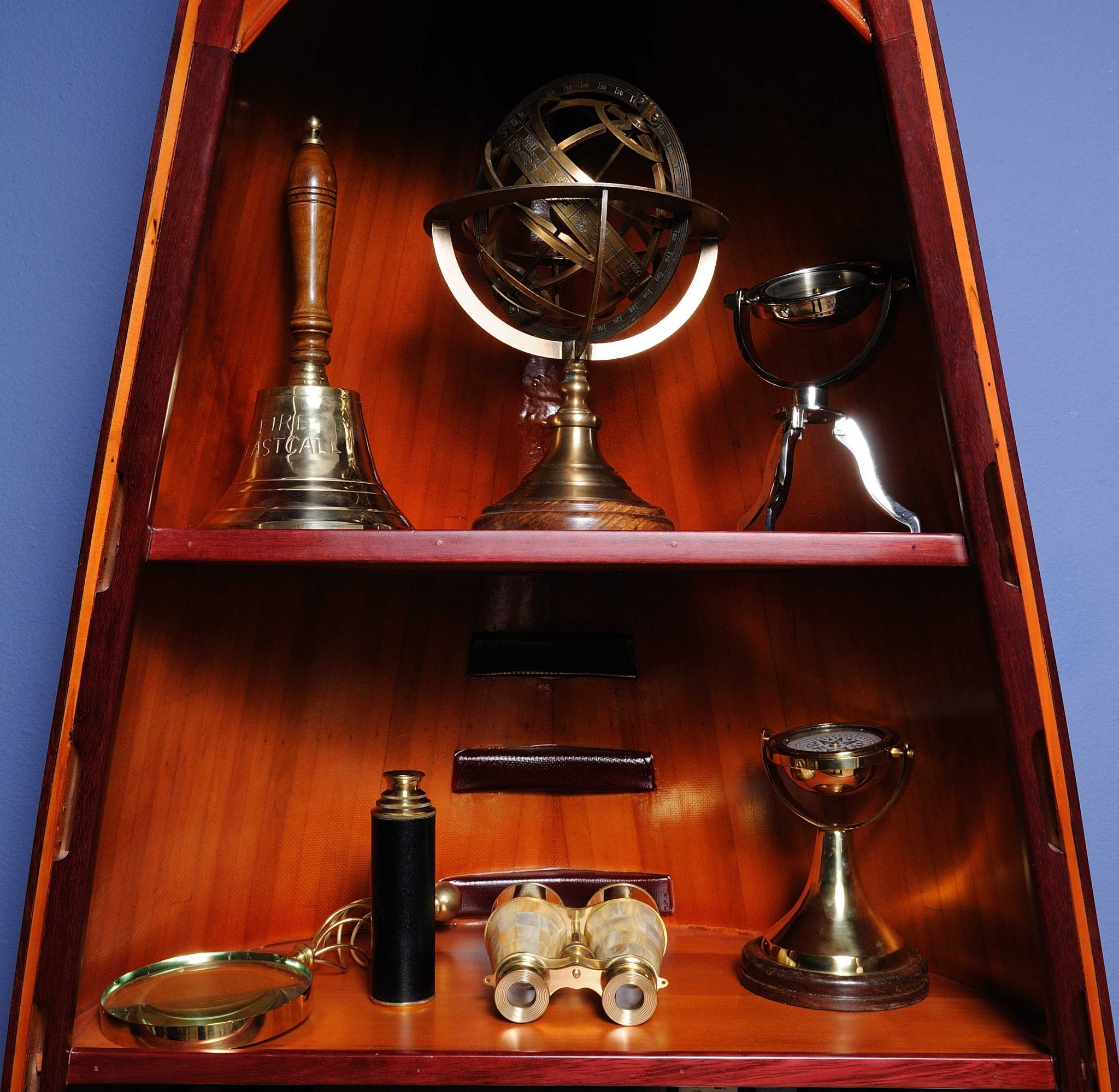 7" X 7" X 11.5" Armillary Sphere On Wood Base-Sculptures-DECOROLALA