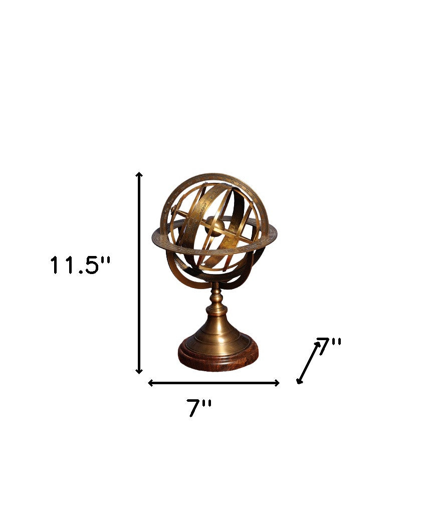 7" X 7" X 11.5" Armillary Sphere On Wood Base-Sculptures-DECOROLALA