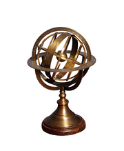 7" X 7" X 11.5" Armillary Sphere On Wood Base-Sculptures-DECOROLALA