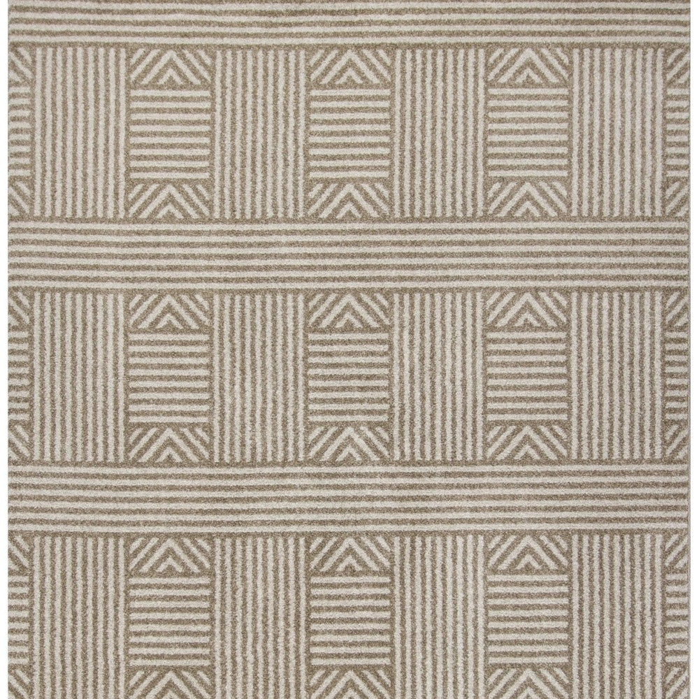 7' X 9' Beige And Ivory Geometric Indoor Outdoor Area Rug-Outdoor Rugs-DECOROLALA